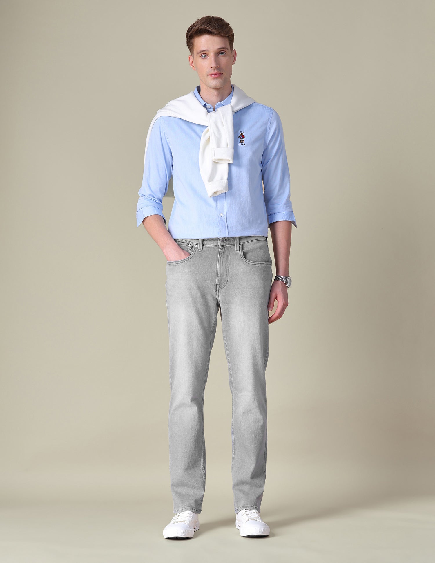 Harold Slim Straight Fit Grey Jeans Light Grey - U.S. POLO ASSN. | Large