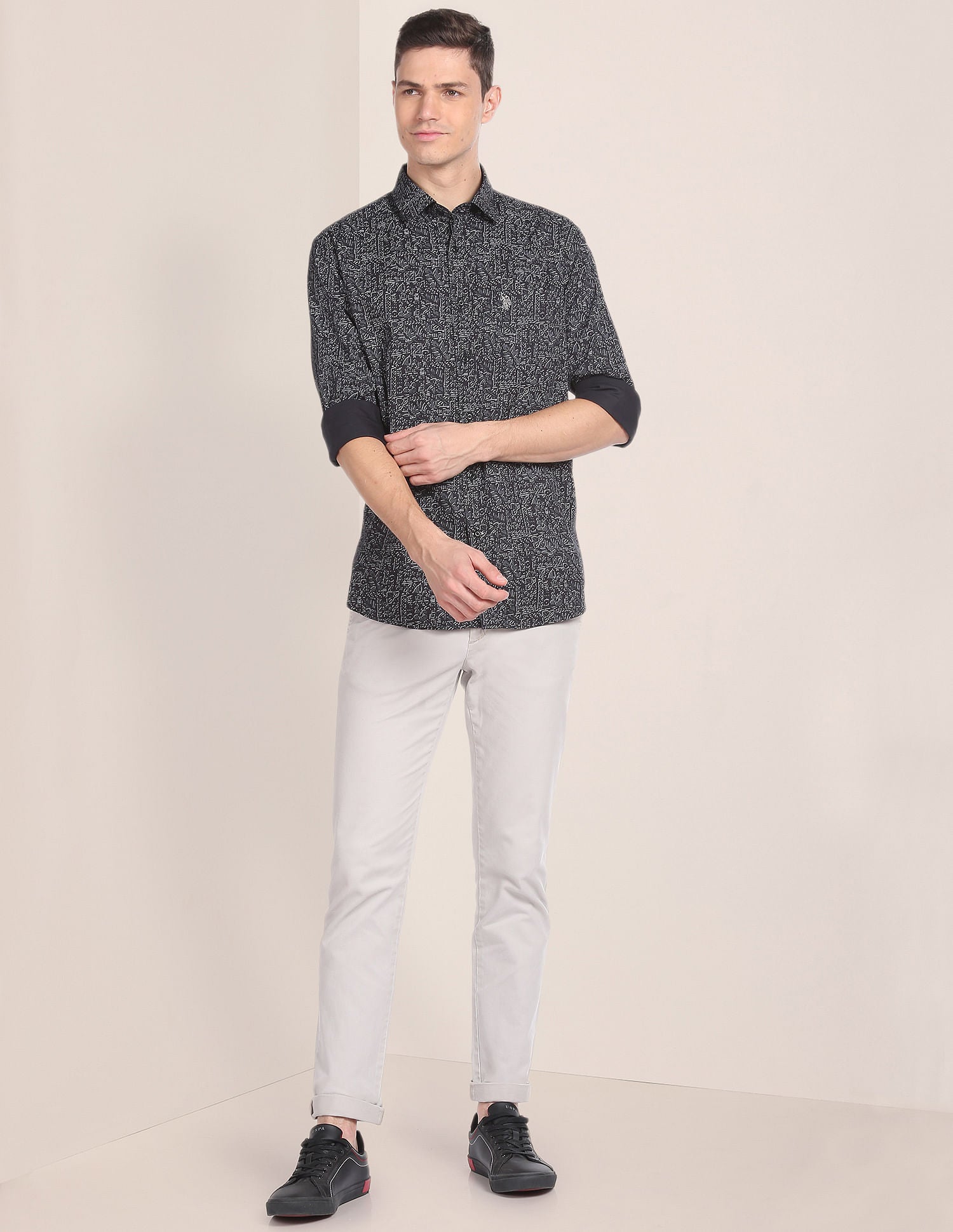 Premium Cotton Abstract Print Shirt Black - U.S. Polo Assn. India | Large