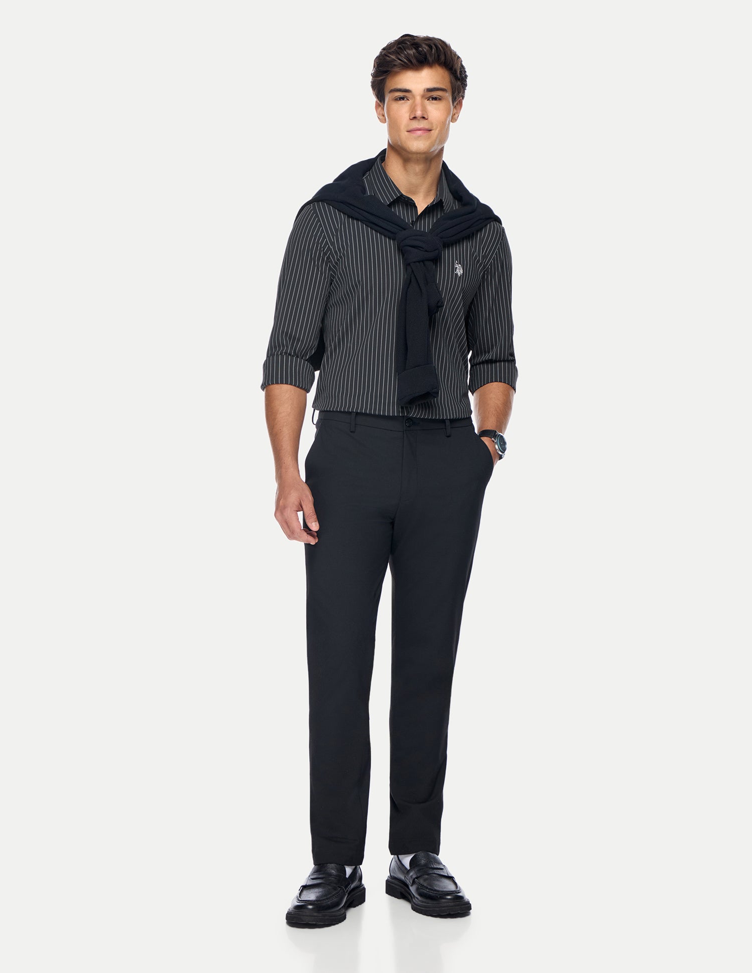 Vertical Striped Knitted Shirt Black - U.S. Polo Assn. India | Large