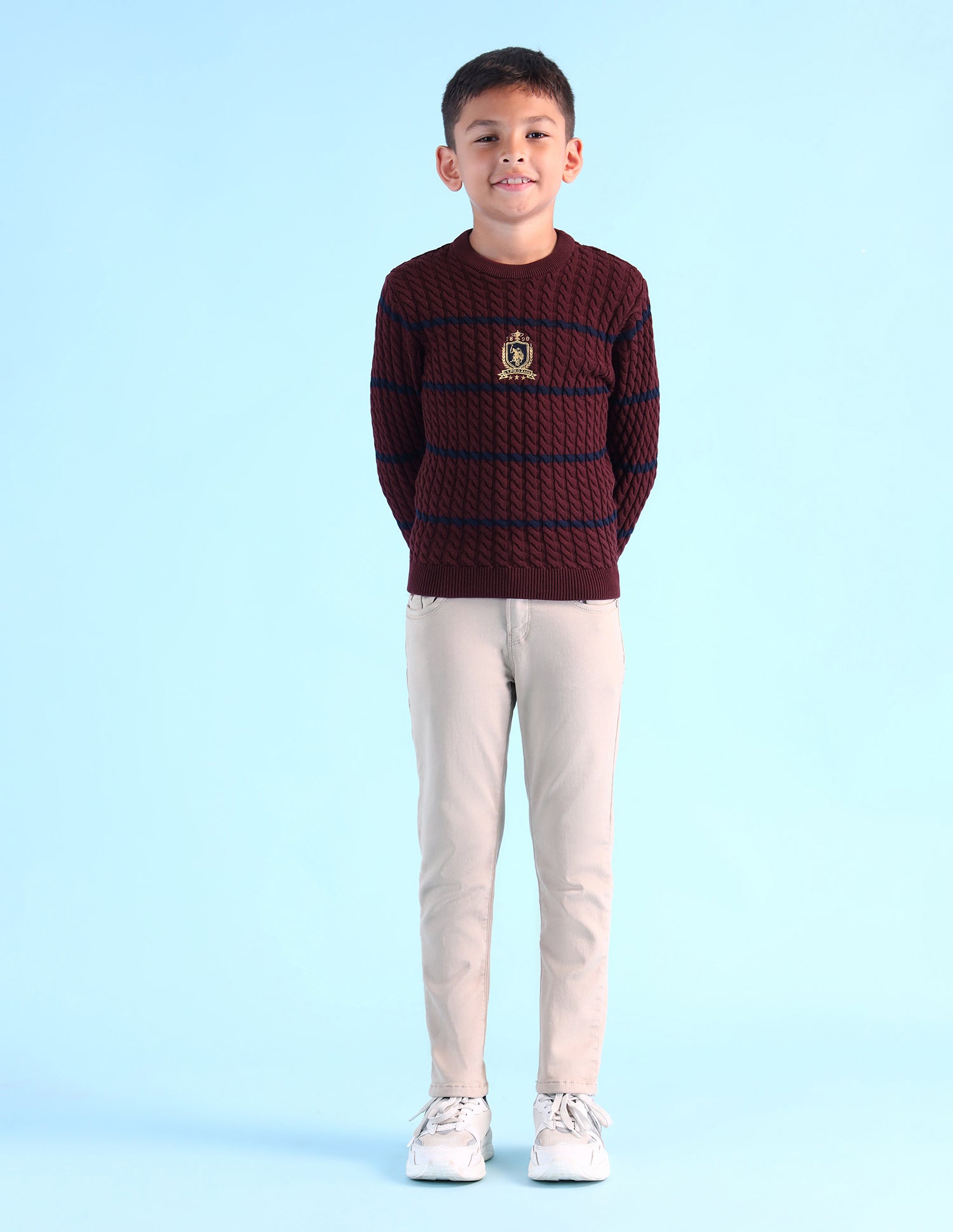 Printed Crew Neck Sweater Maroon - U.S. POLO ASSN. | Large