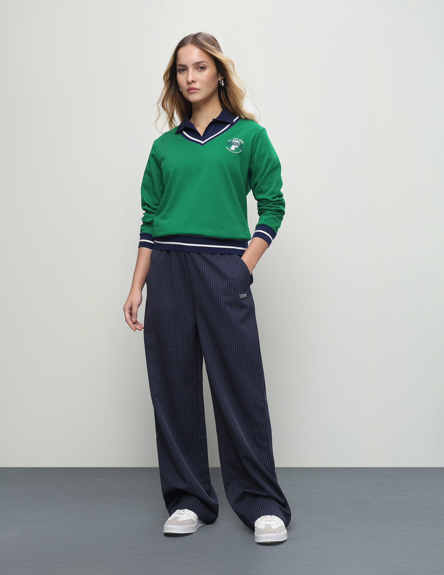Solid Regular Fit Sweatshirt Green - U.S. Polo Assn. India | Large