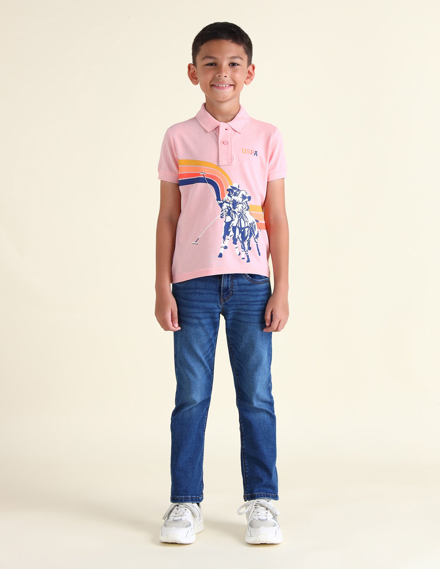 Boys Brand Printed Regular Fit Polo Shirts Light Pink - U.S. POLO ASSN. | Large
