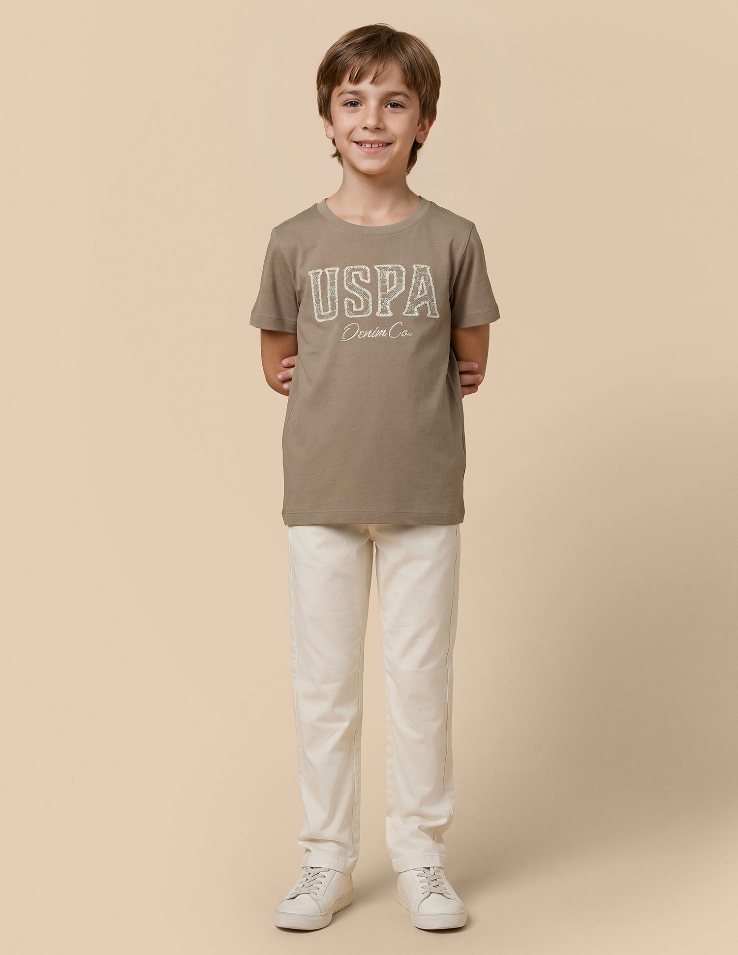 Brand Embroidered Regular Fit T-Shirt Beige - U.S. Polo Assn. India | Large