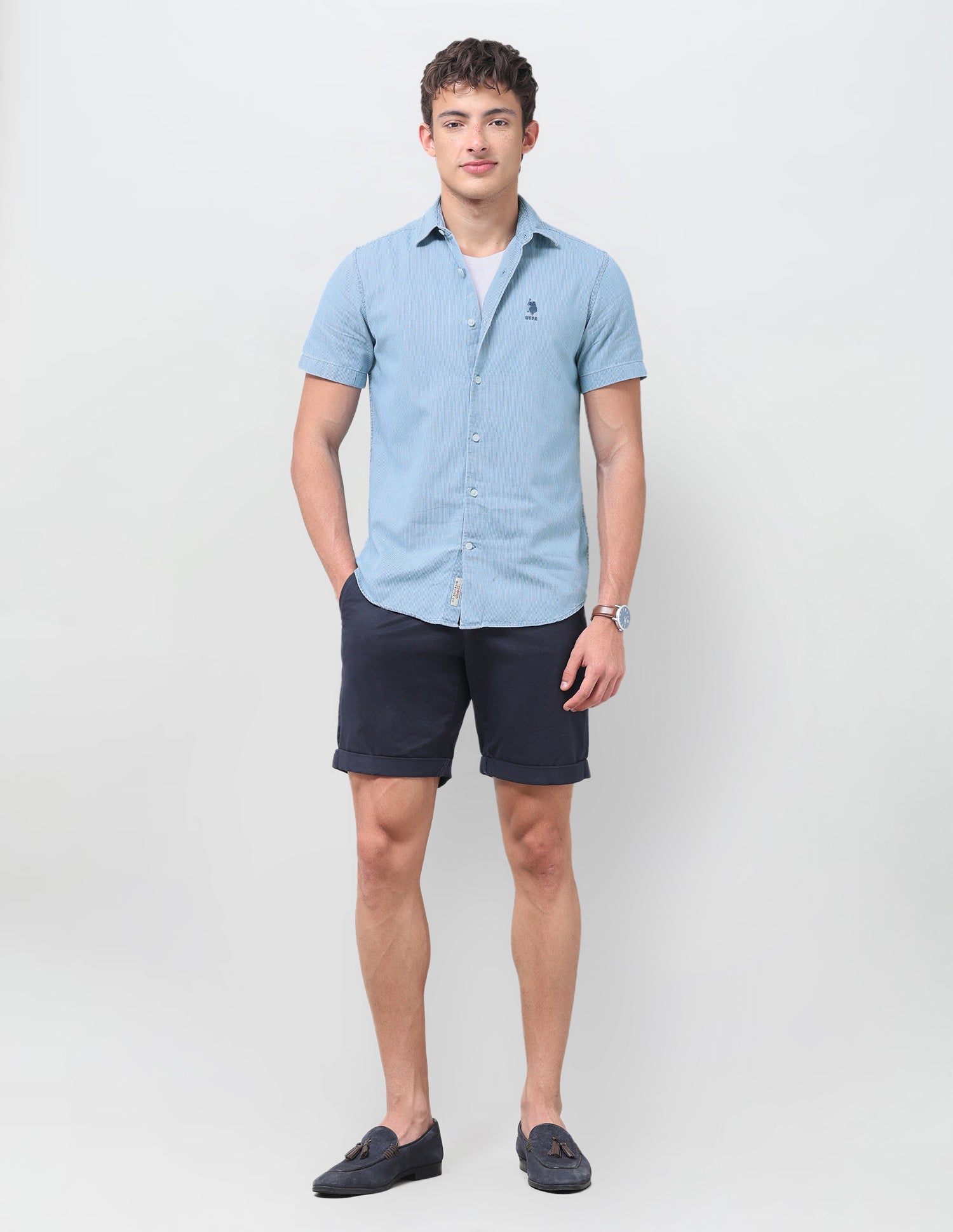 Vertical Striped Relaxed Fit Shirt Indigo - U.S. Polo Assn. India | Large