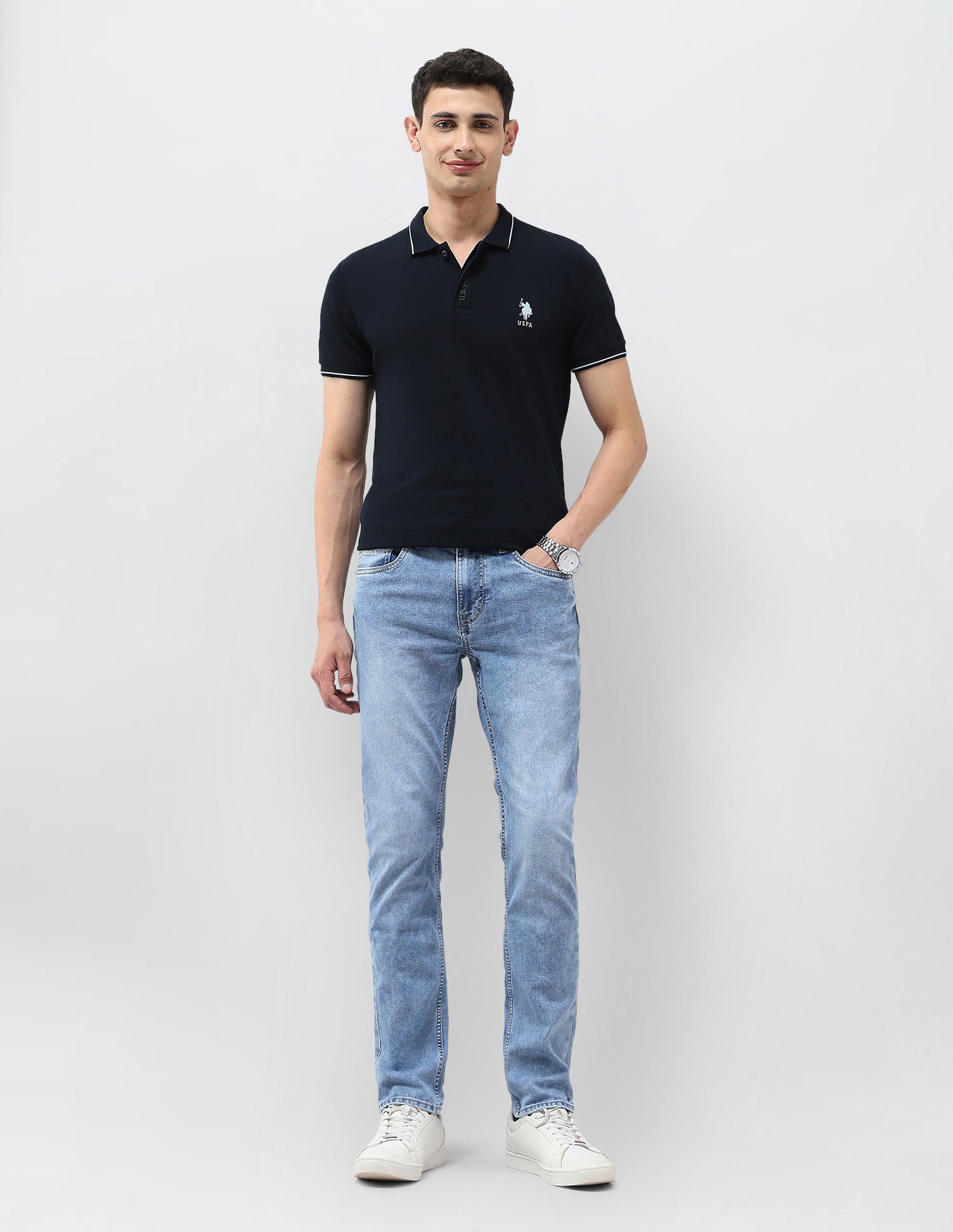 Brandon Slim Tapered Fit Blue Jeans Light Indigo - U.S. POLO ASSN. | Large