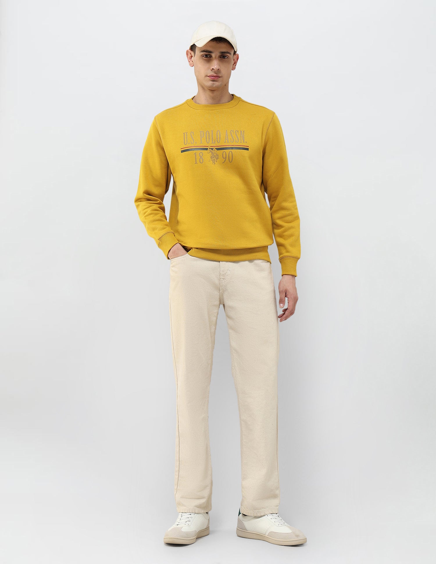 Brand Printed Regular Fit Sweatshirt Mustard - U.S. POLO ASSN. | Large