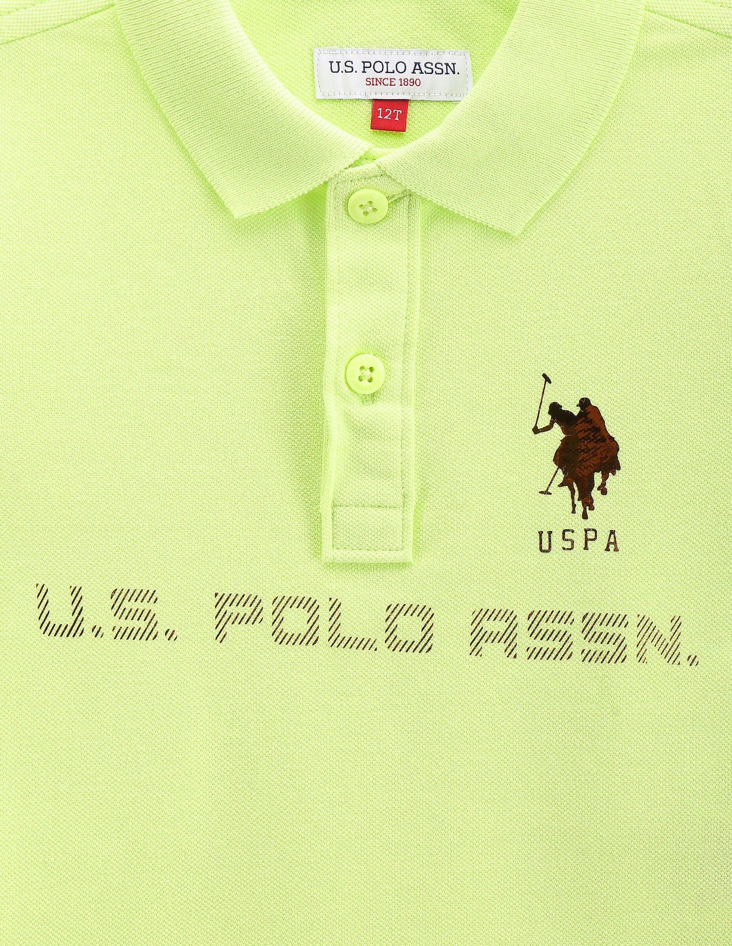 Boys Brand Print Cotton Polo Shirt Green - U.S. Polo Assn. India | Large