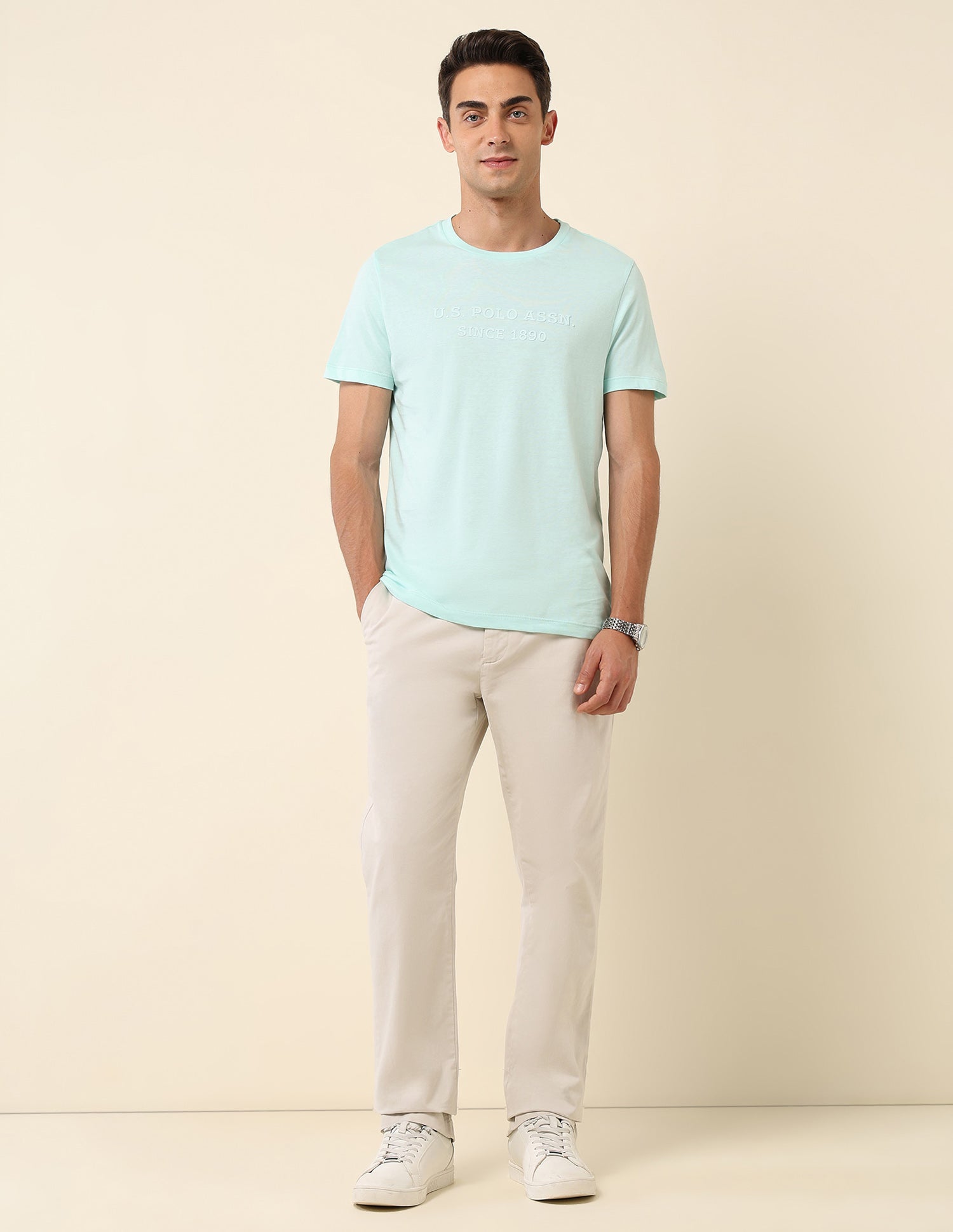 Slim Fit Brand Embossed T- Shirt Light Green - U.S. Polo Assn. India | Large