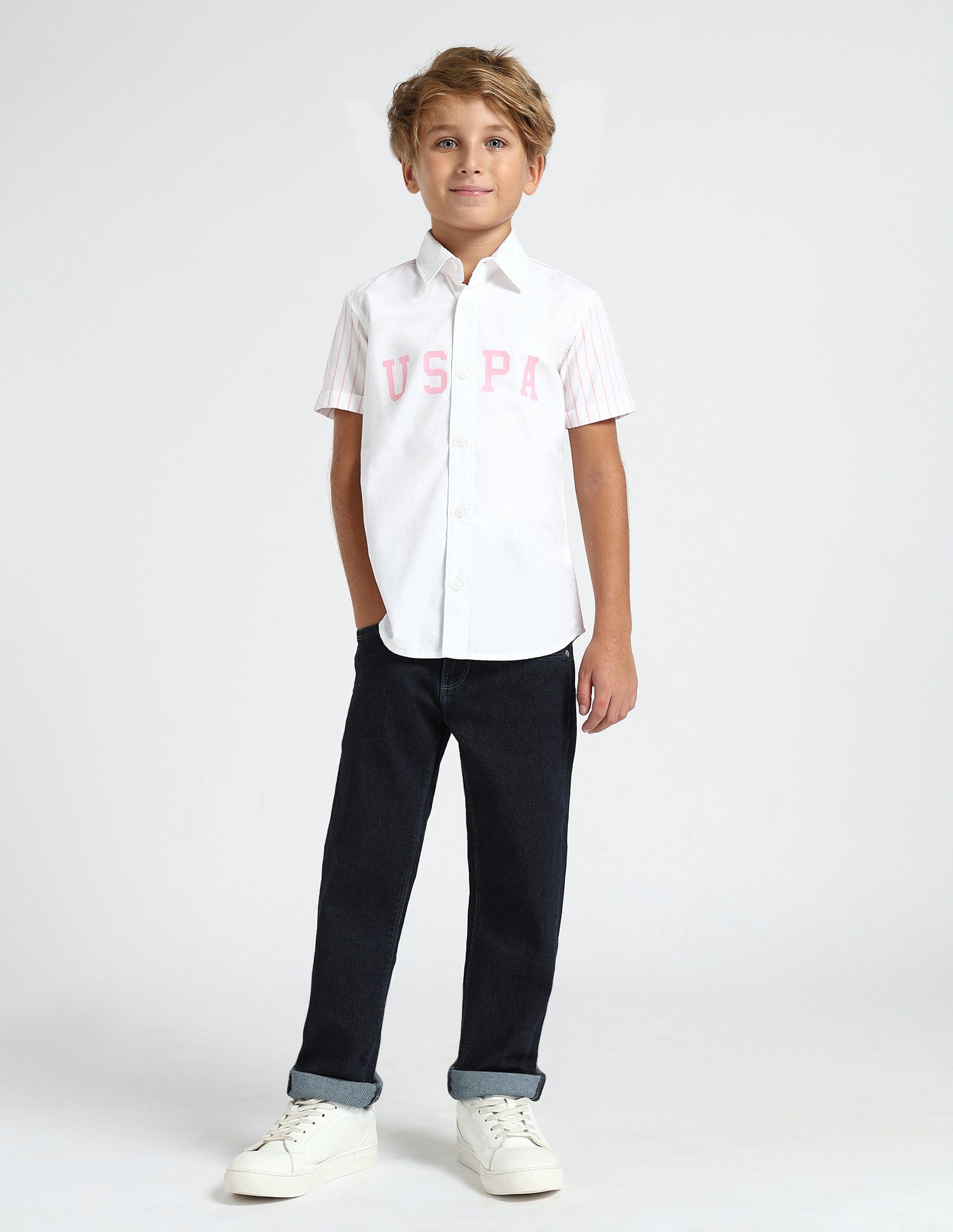 Boys Vertical Striped Regular Fit Shirt Pink - U.S. POLO ASSN. | Large