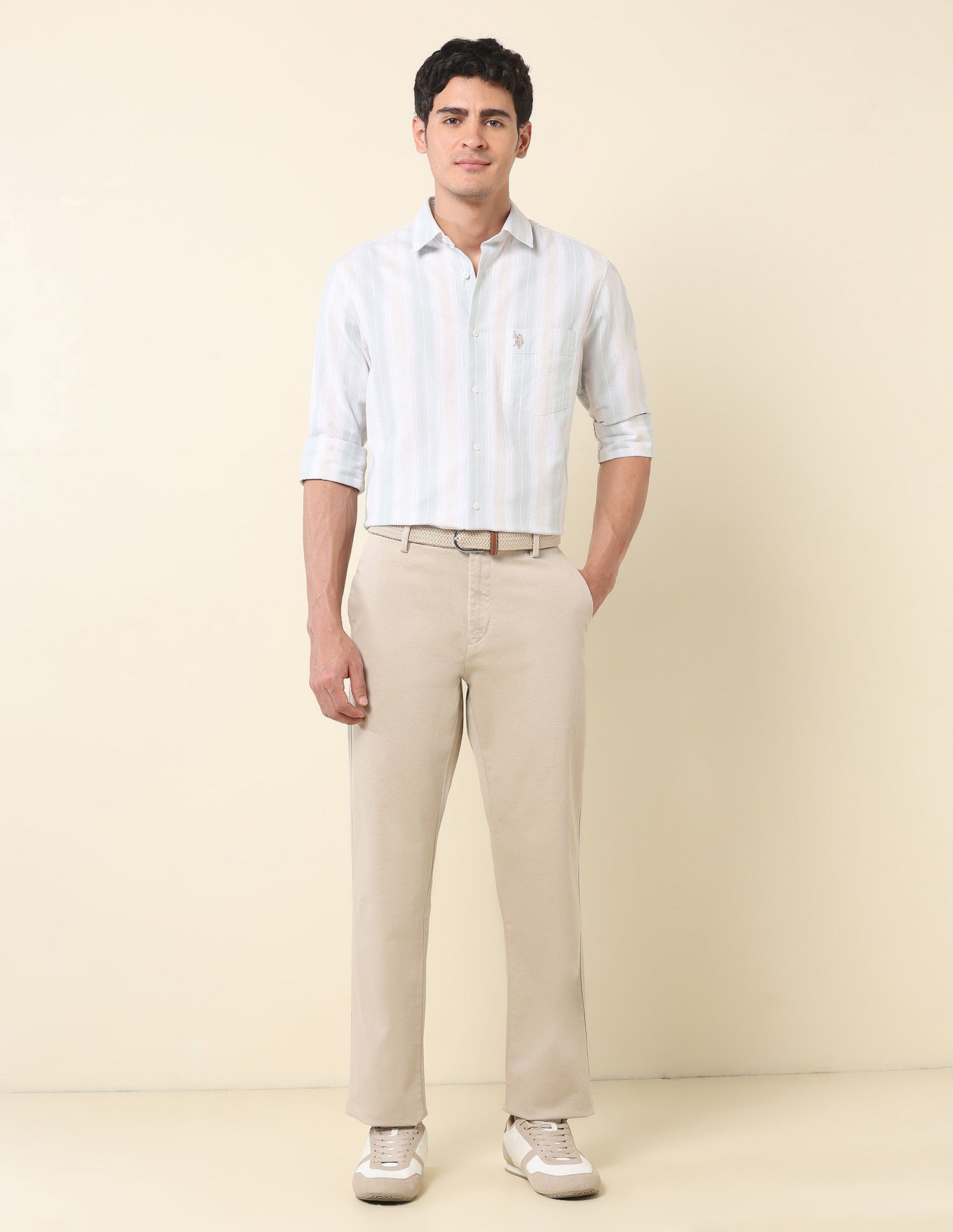 Vertical Striped Twill Shirt Light Green - U.S. Polo Assn. India | Large