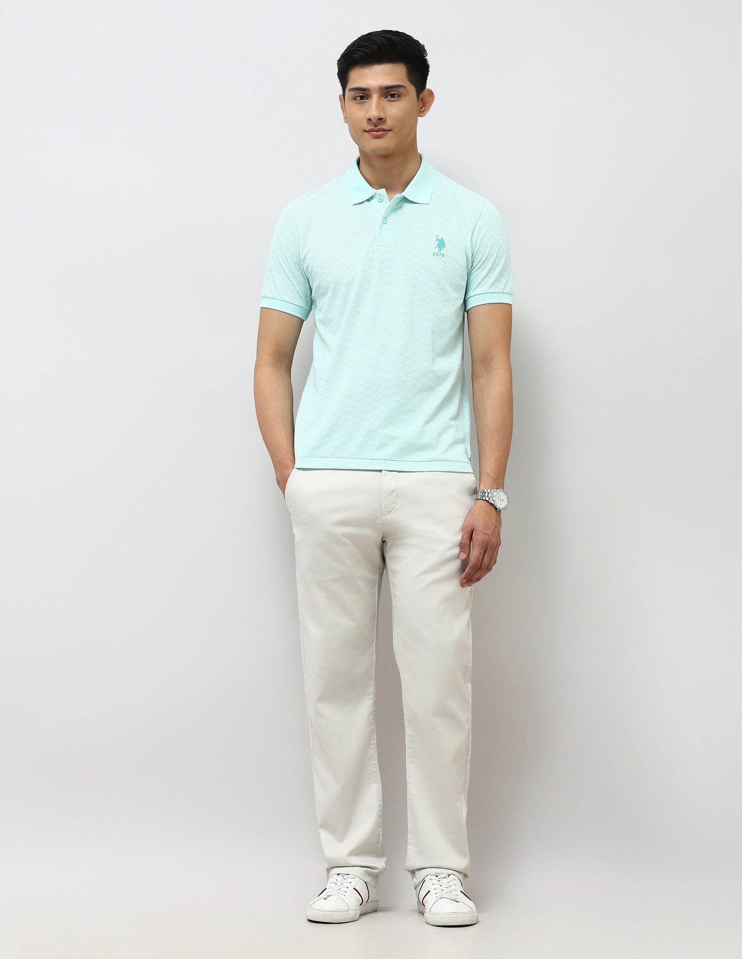 All Over Printed Slim Fit Polo Shirt Light Green - U.S. Polo Assn. India | Large