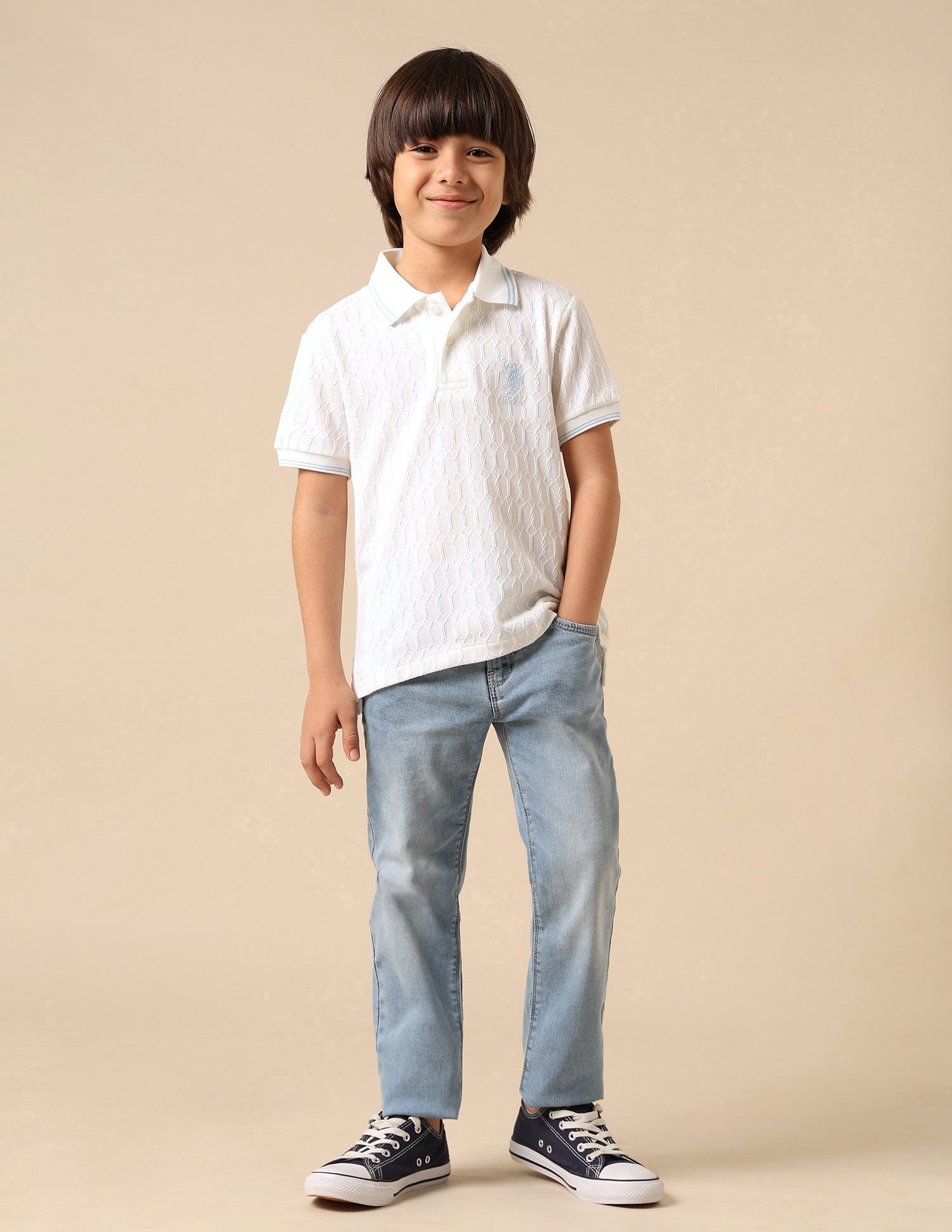 Boys Textured Pure Cotton Polo Shirt White - U.S. POLO ASSN. | Large