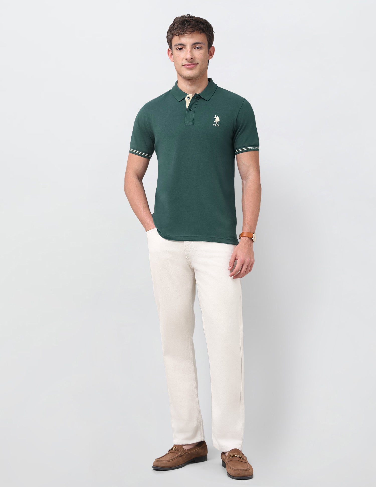Solid Regular Fit Polo Shirt Dark Green - U.S. Polo Assn. India | Large