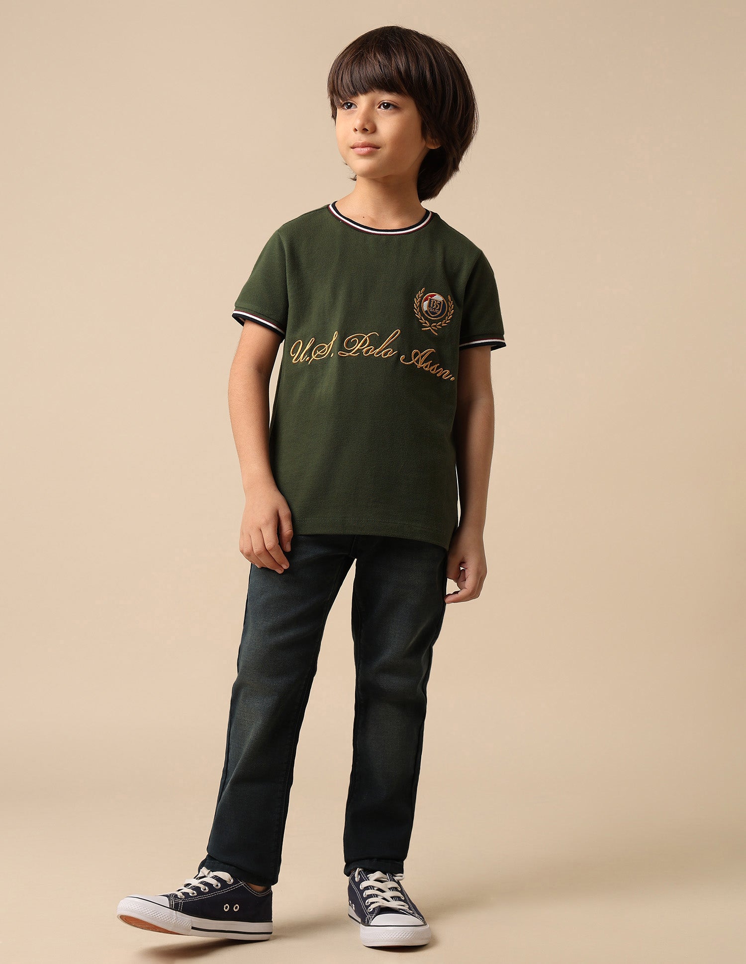 Boys Brand Embroidered Pure Cotton T Shirt Olive - U.S. POLO ASSN. | Large