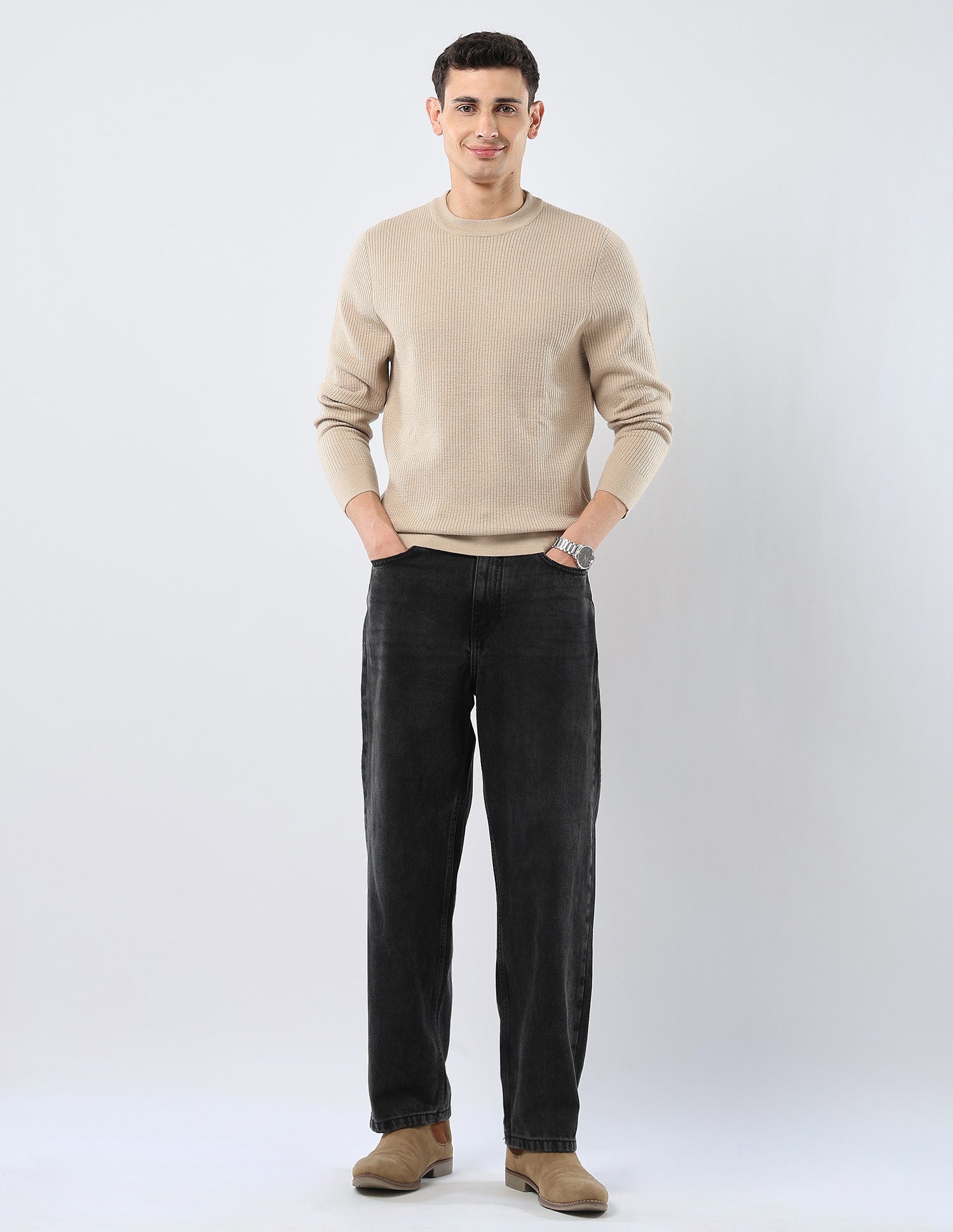 Patterned Knit Regular Fit Sweater Beige - U.S. POLO ASSN. | Large