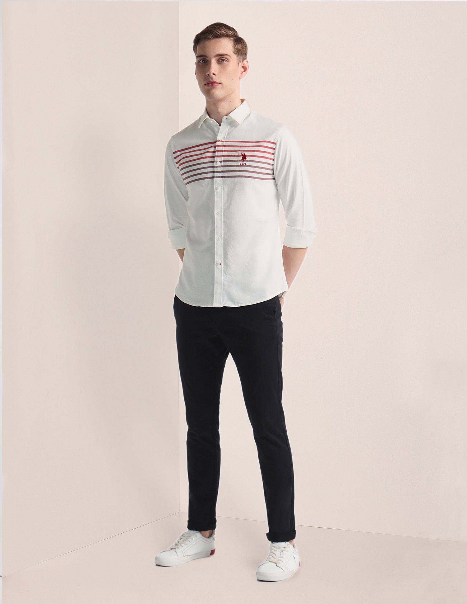 Horizontal Stripe Twill Shirt White - U.S. Polo Assn. India | Large