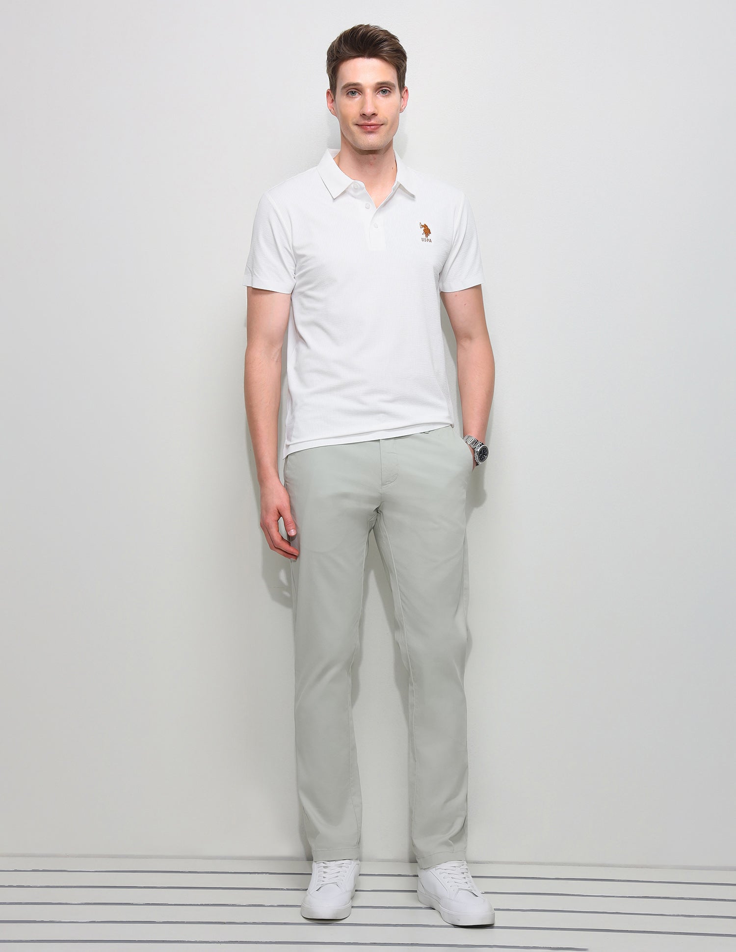Solid Slim Fit Polo Shirt Off White - U.S. Polo Assn. India | Large