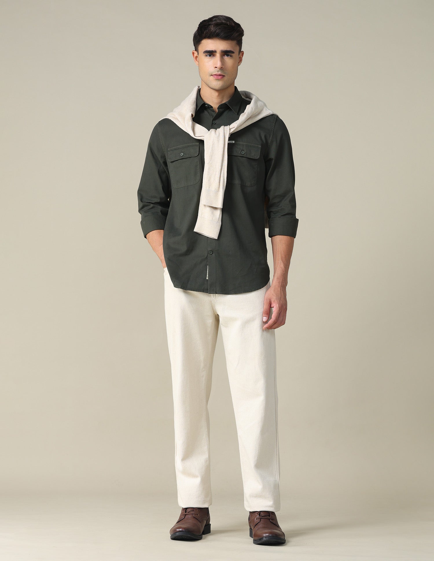 Twill Relaxed Fit Shirt Dark Green - U.S. POLO ASSN. | Large