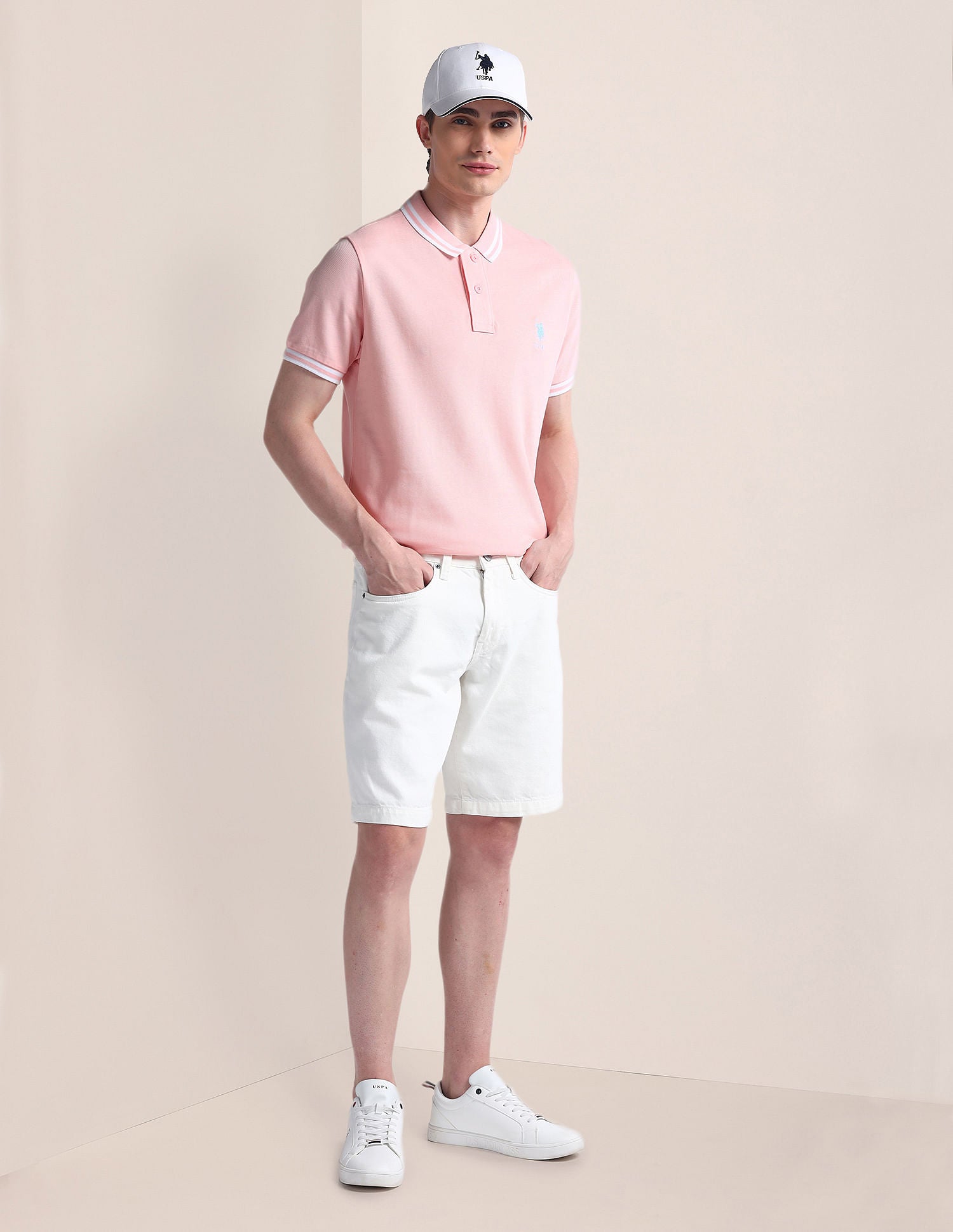 Slim Fit Pure Cotton Polo Shirt Light Pink - U.S. POLO ASSN. | Large