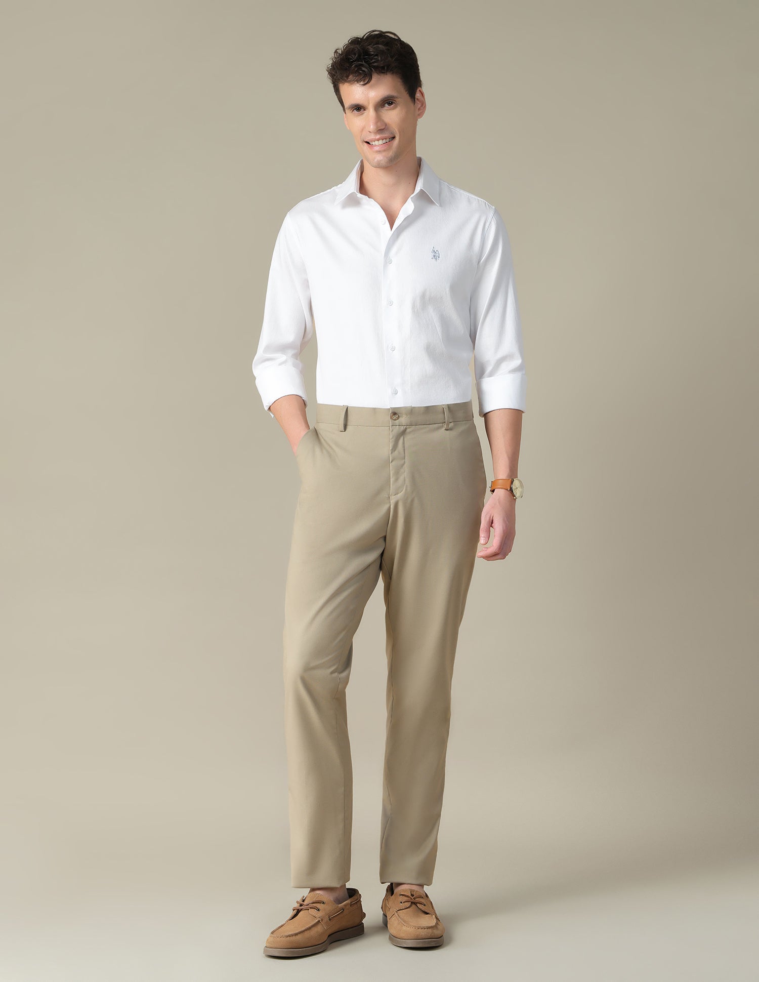 Dobby Tailored Fit Shirt White - U.S. Polo Assn. India | Large