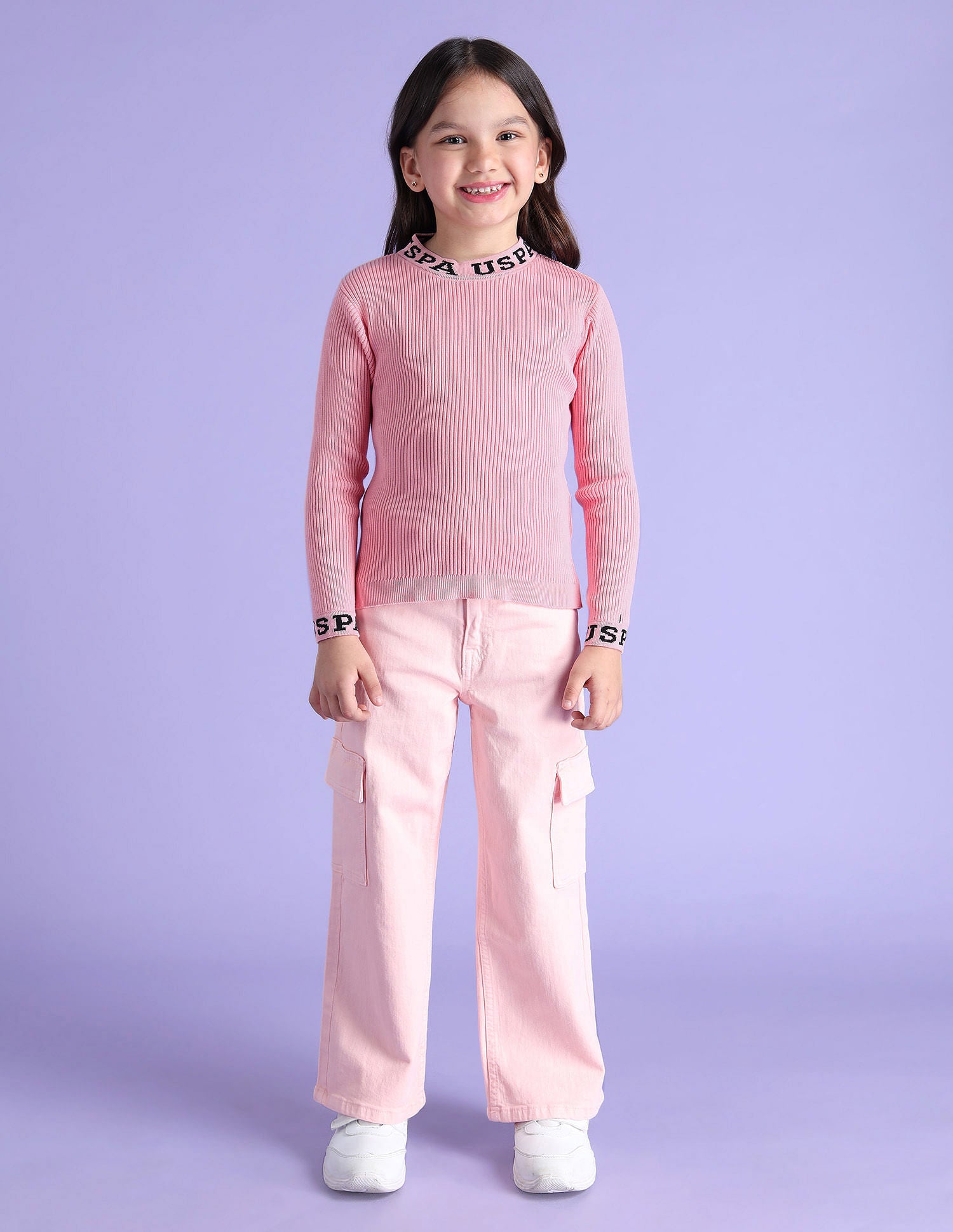 Girls Ribbed Cotton Sweater Crystal Pink - U.S. POLO ASSN. | Large