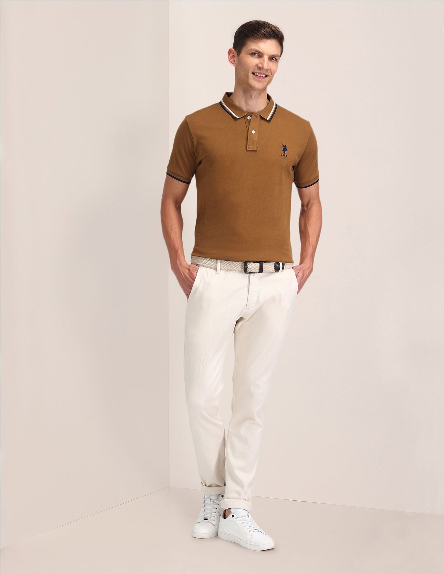 Solid Pure Cotton Slim Fit Polo Shirt Brown - U.S. POLO ASSN. | Large