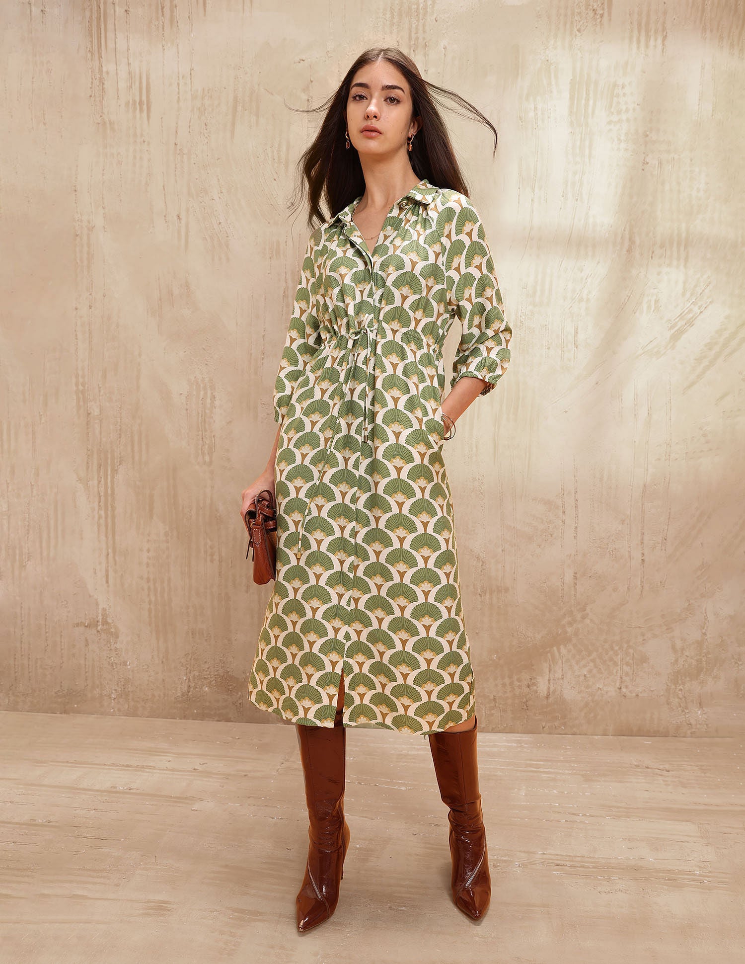 Abstract Printed Shirt Dress Green - U.S. POLO ASSN. | Large