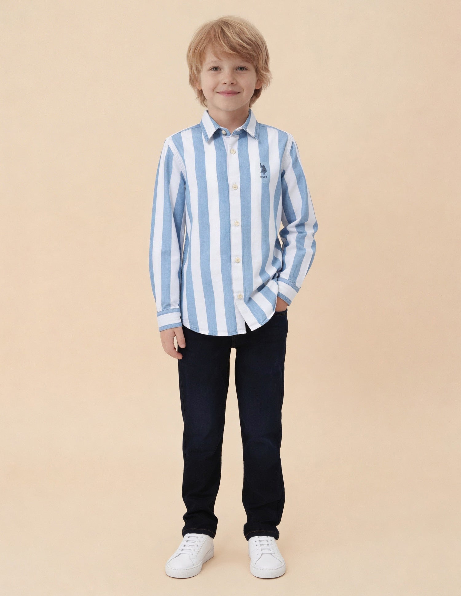 Vertical Striped Regular Fit Shirt Light Blue - U.S. Polo Assn. India | Large