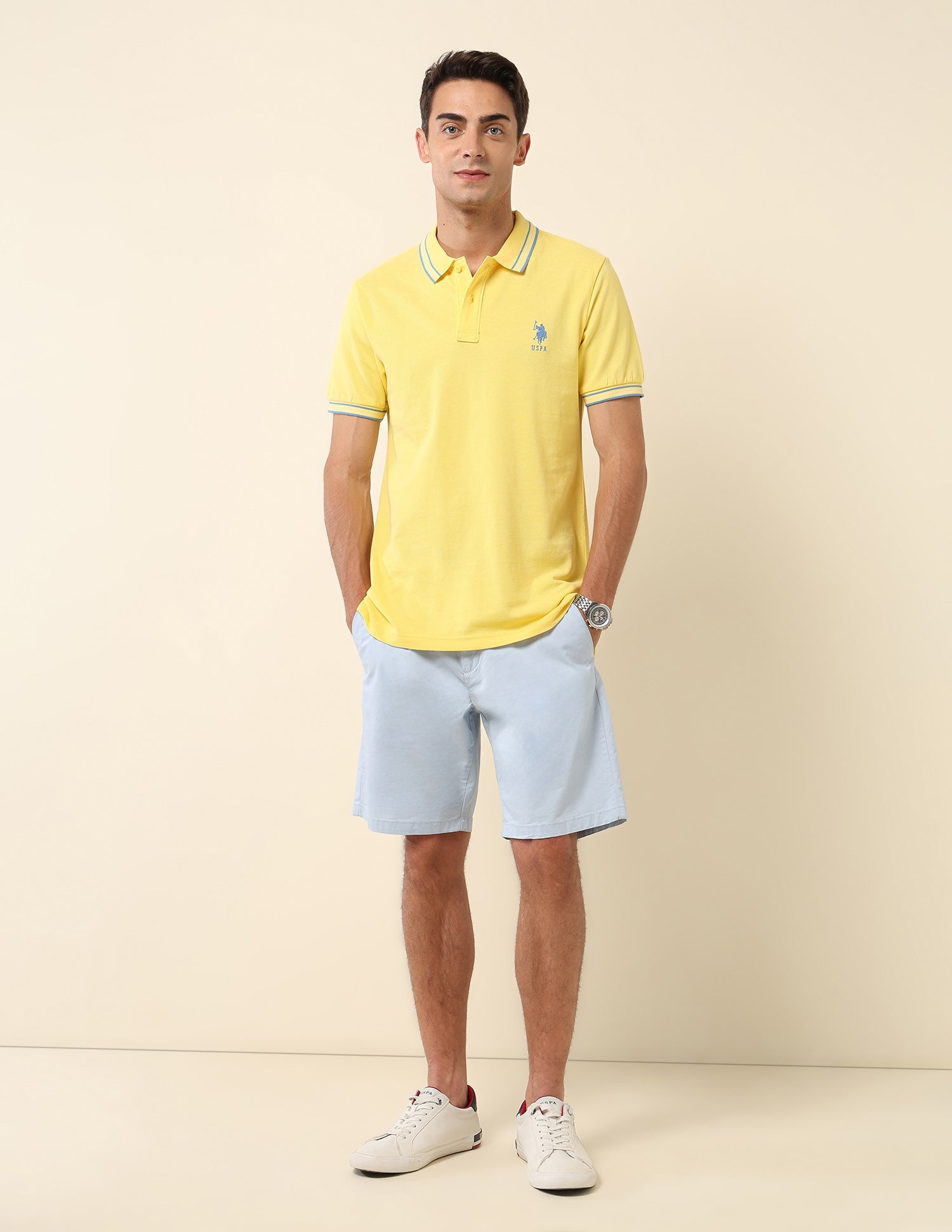 Slim Fit Solid Polo Shirt Yellow - U.S. Polo Assn. India | Large