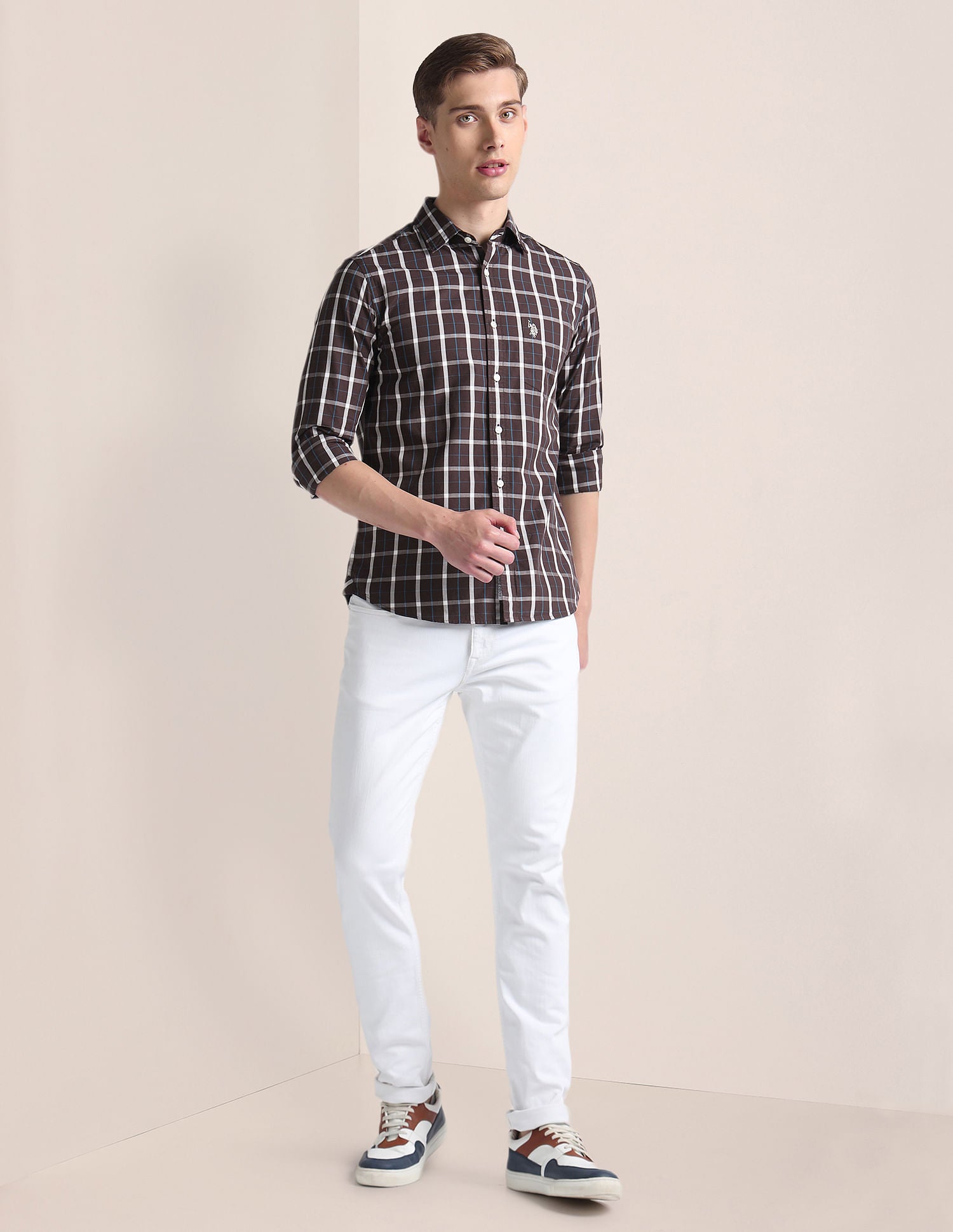 Grid Tattersall Check Cotton Shirt Dark Brown - U.S. Polo Assn. India | Large