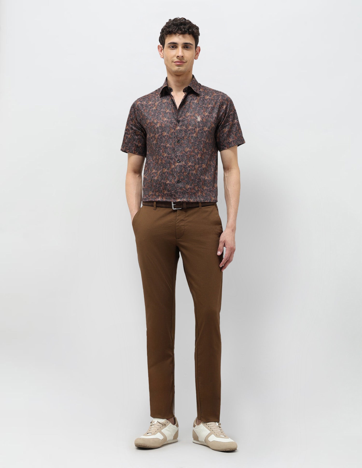 Floral Printed Tailored Fit Shirt Choco - U.S. POLO ASSN. | Large
