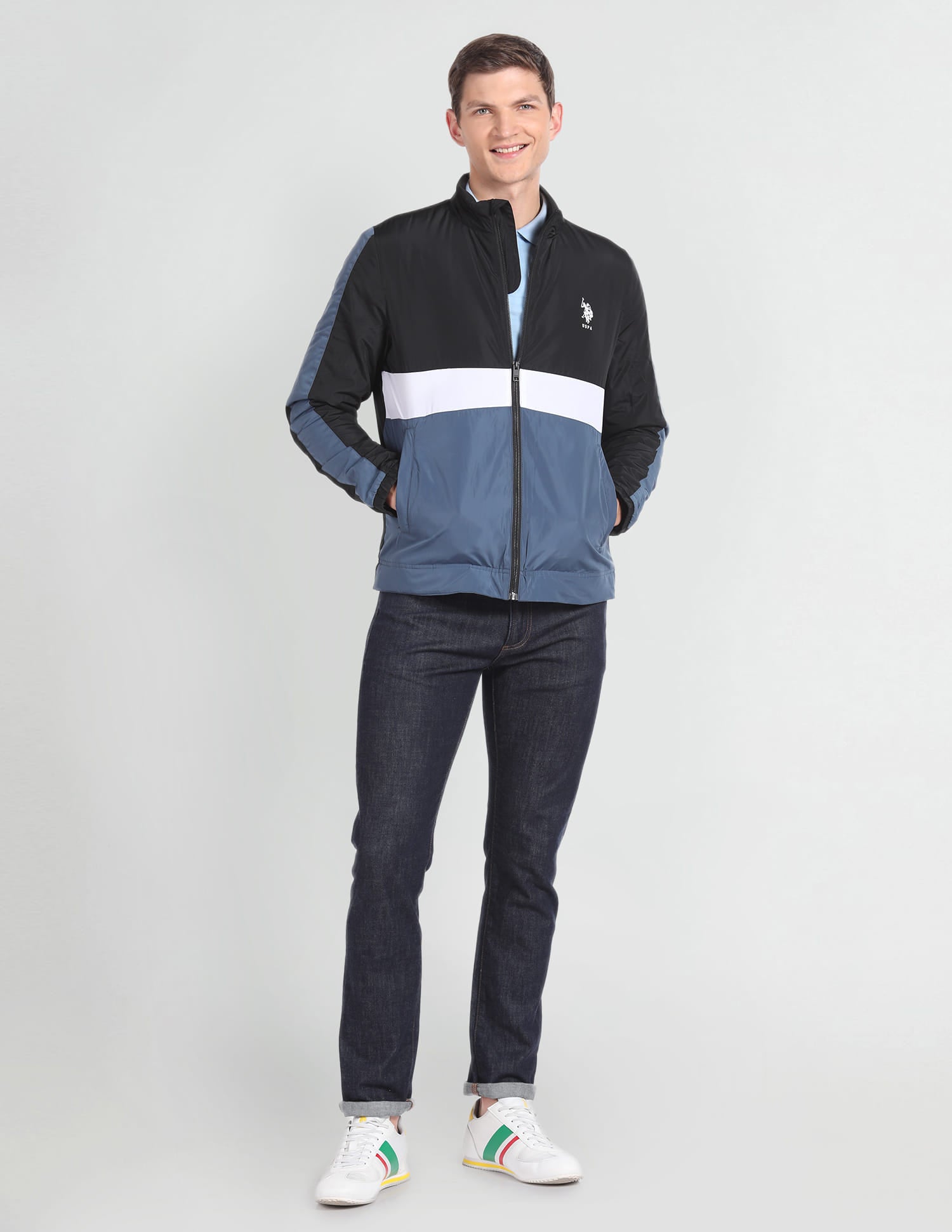 Lightweight Colour Block Jacket Black - U.S. Polo Assn. India | Large