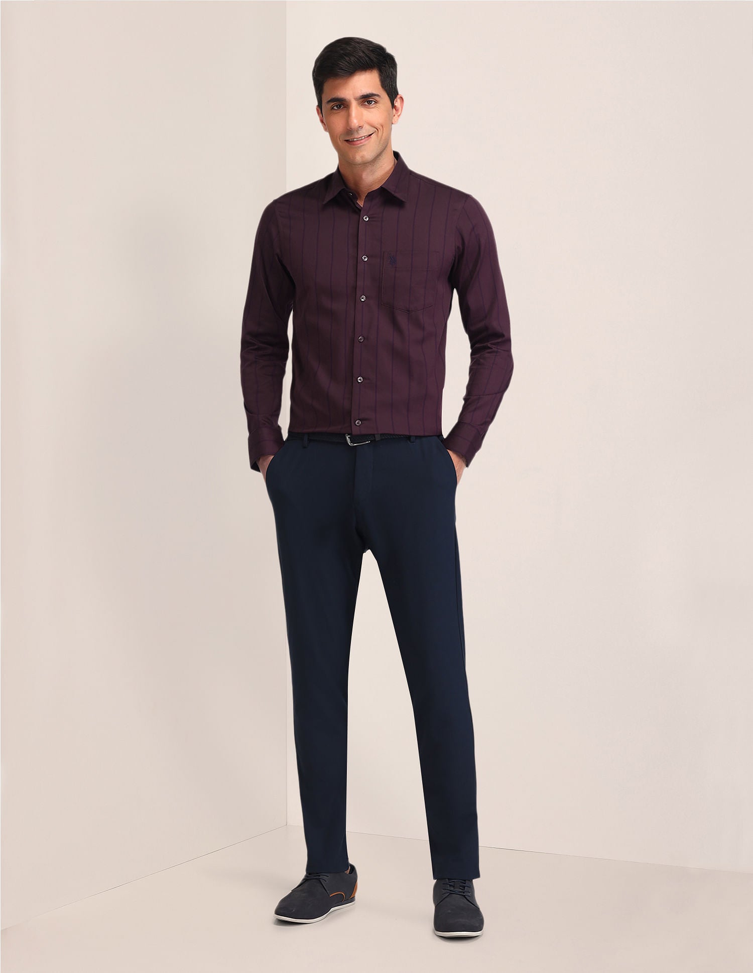 Tailored Fit Twill Shirt Wine - U.S. Polo Assn. India | Large