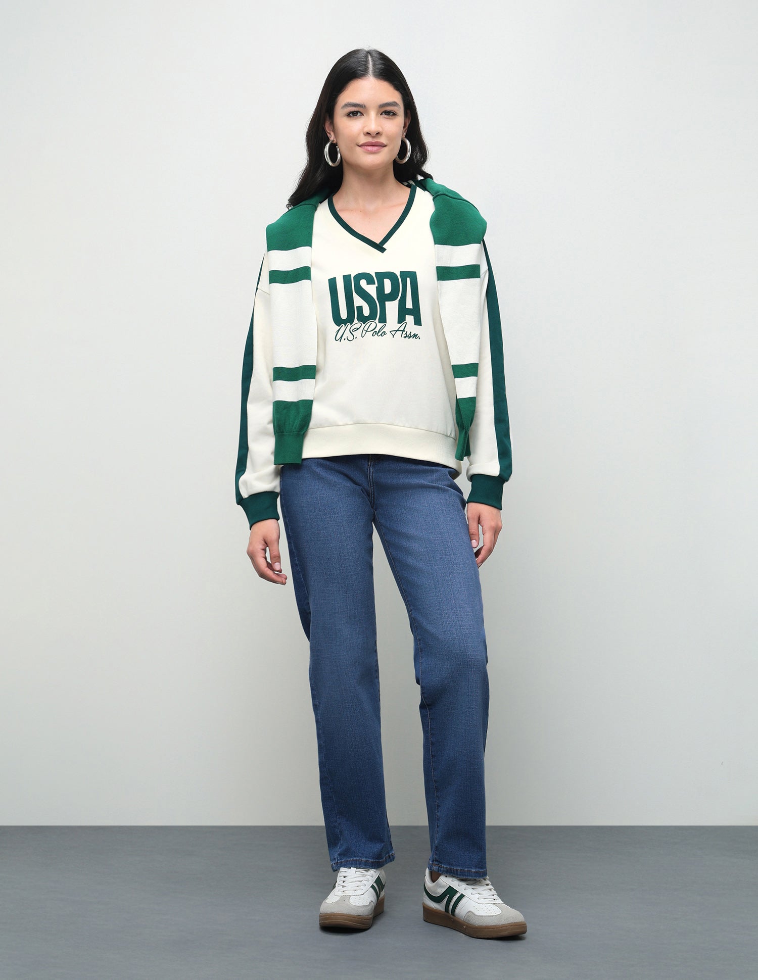 Typographic Brand Printed Boxy Fit Sweatshirt Off White - U.S. Polo Assn. India | Large