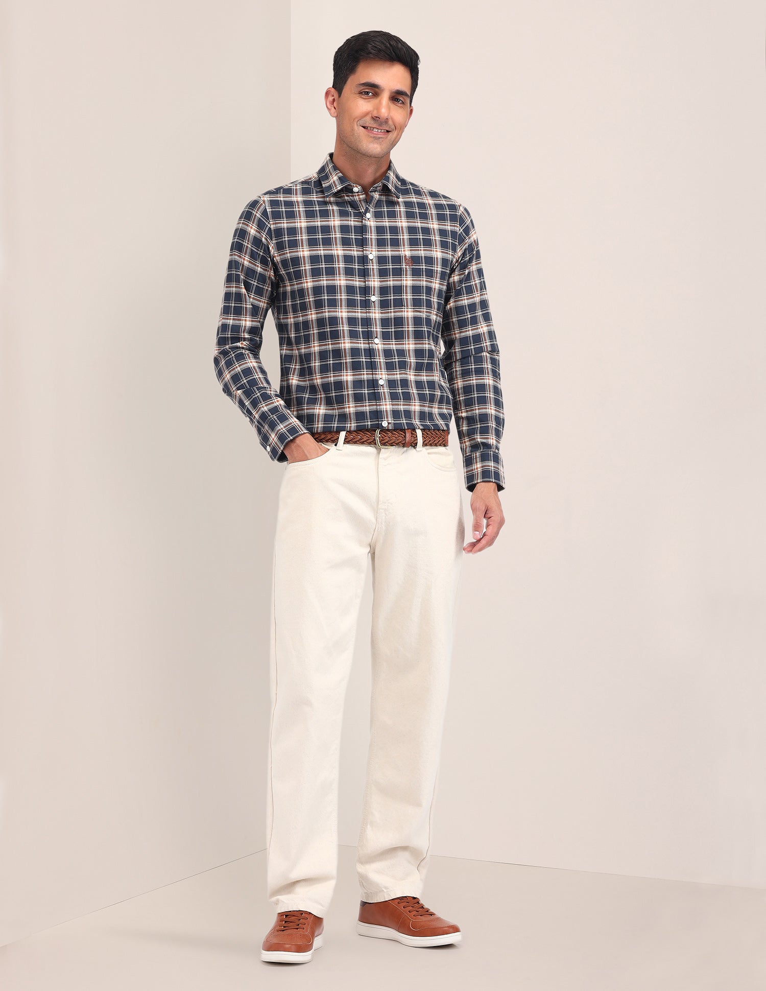 Dupplin Checked Tailored Fit Shirt Navy - U.S. Polo Assn. India | Large