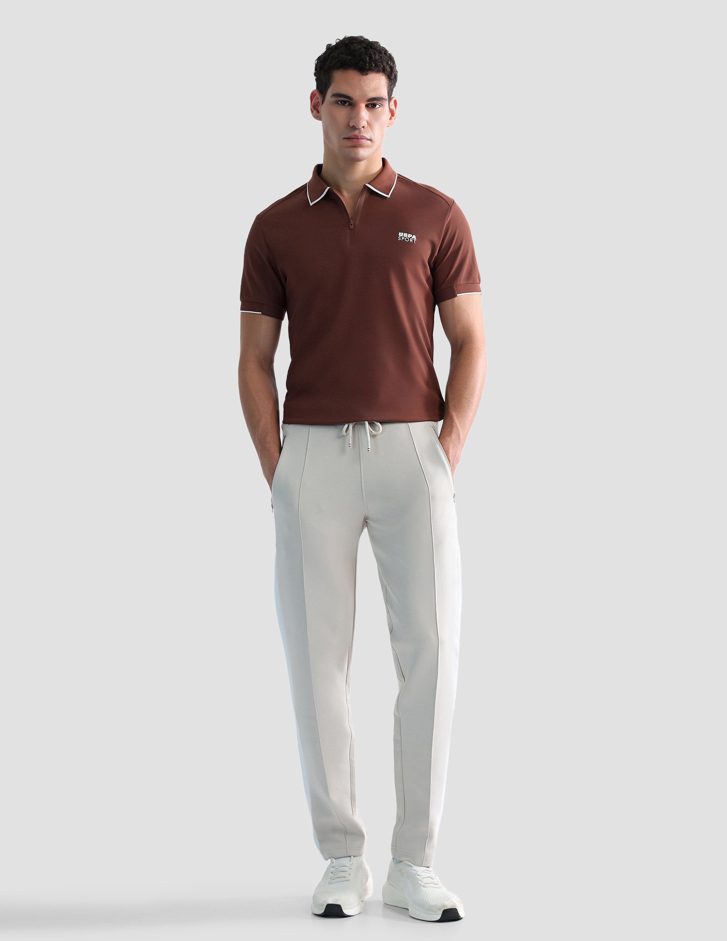 Mid Rise Regular Fit Active Track Pants Beige - U.S. POLO ASSN. | Large