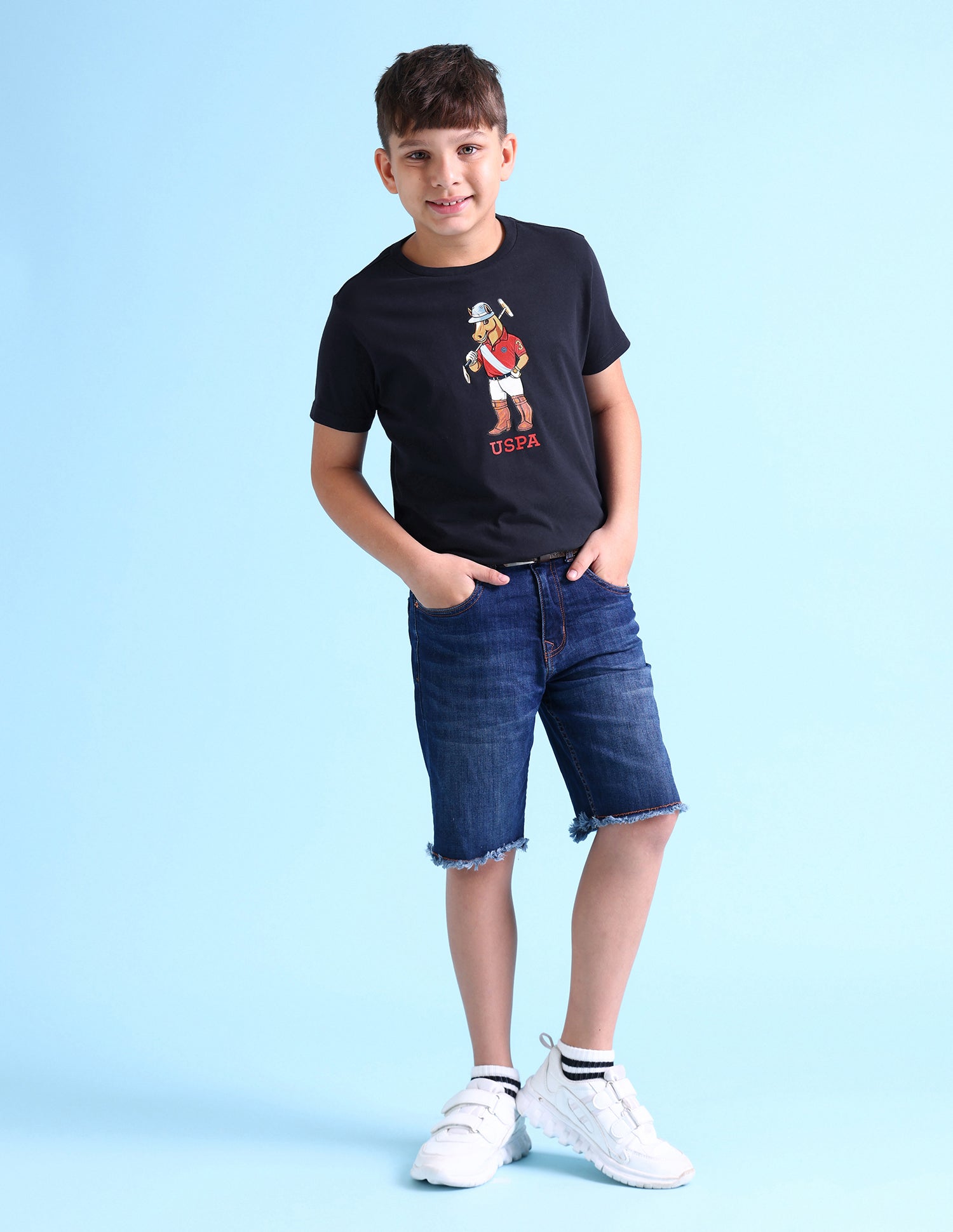 Boys Chuck Print Cotton T-Shirt Navy - U.S. POLO ASSN. | Large