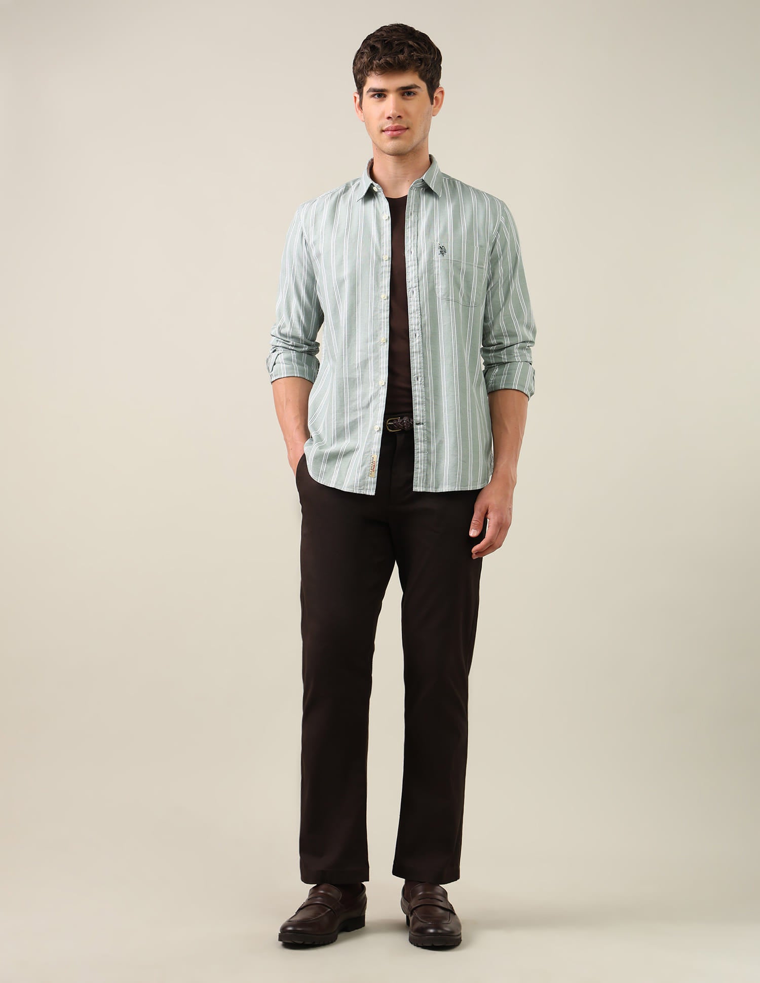 Vertical Striped Regular Fit Shirt Green - U.S. Polo Assn. India | Large