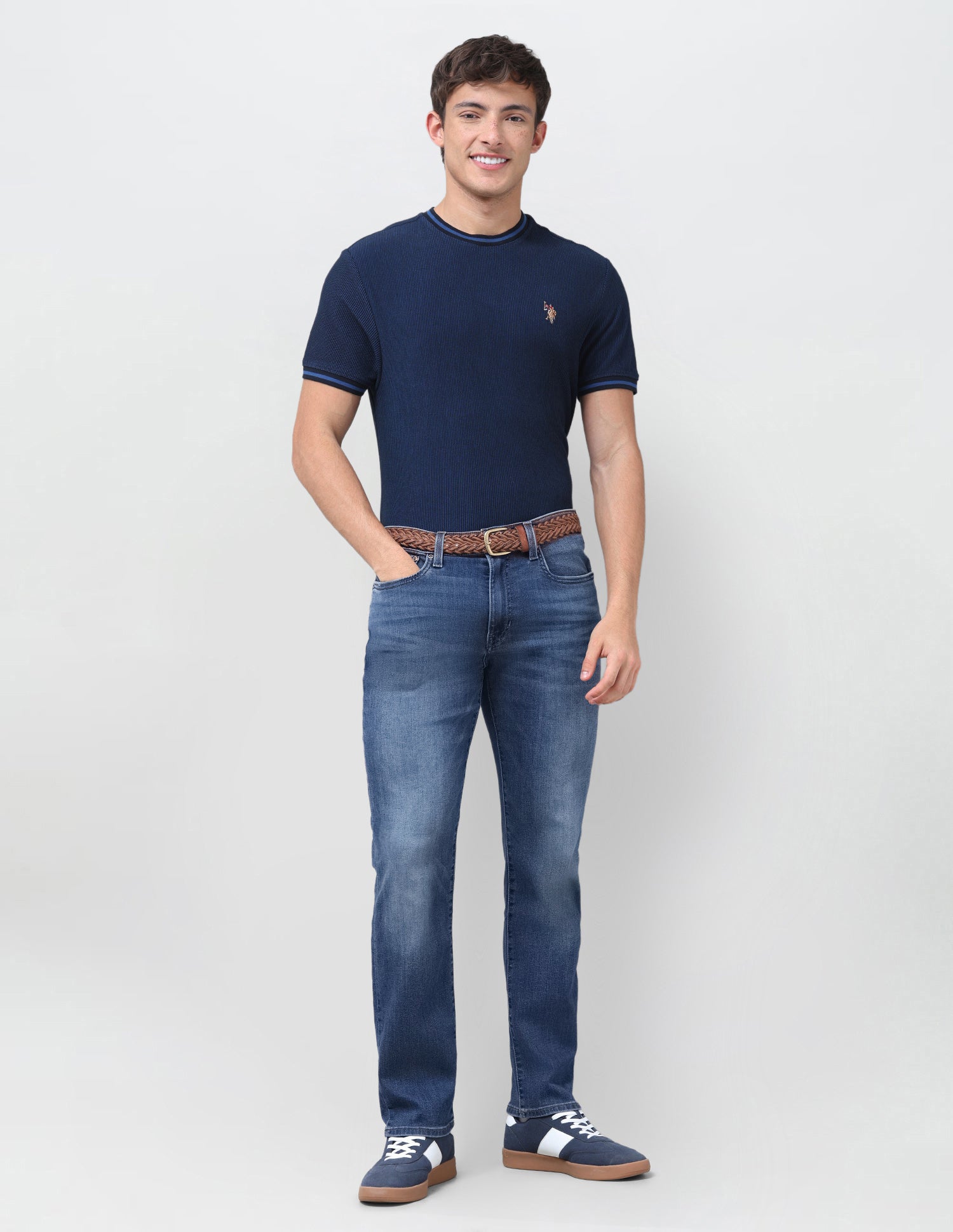 Pacho X Harold Slim Straight Fit Blue Jeans Mid Blue - U.S. Polo Assn. India | Large