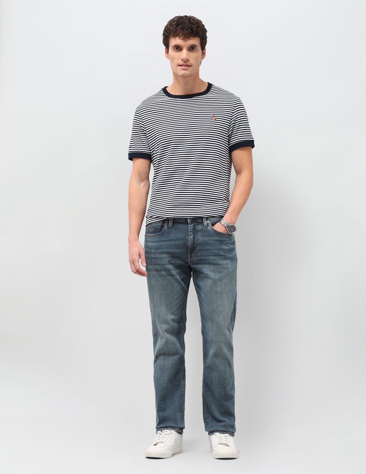Harold Slim Straight Fit Blue Jeans Mid Blue - U.S. Polo Assn. India | Large