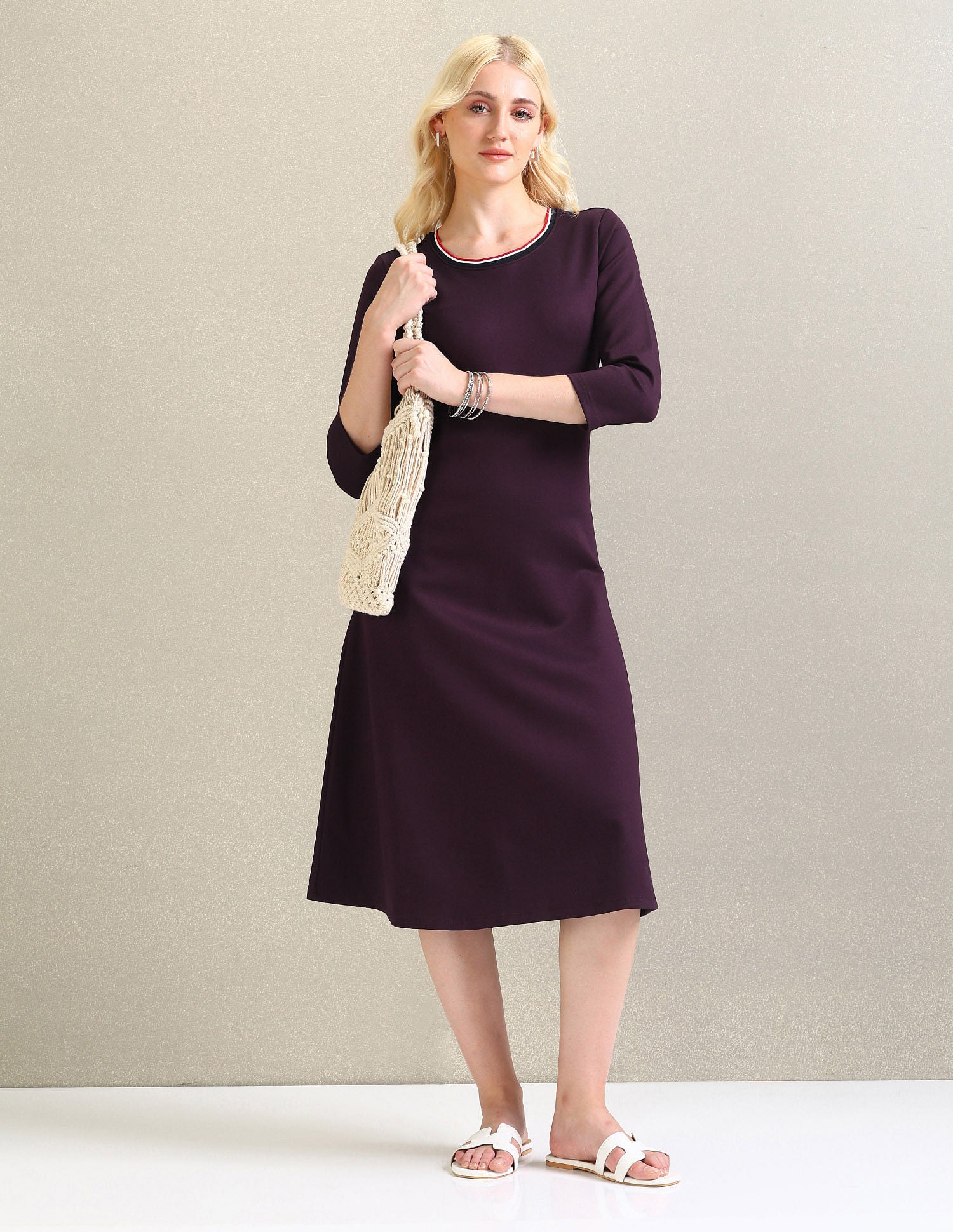 Ponte Roma Knit A-Line Dress Wine - U.S. POLO ASSN. | Large