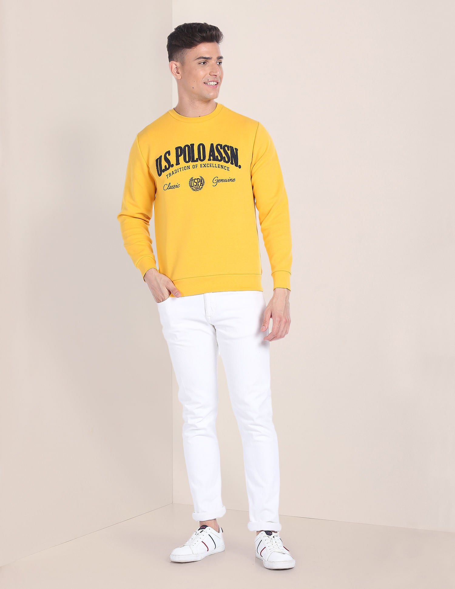 Crew Neck Appliqued Sweatshirt Yellow - U.S. POLO ASSN. | Large