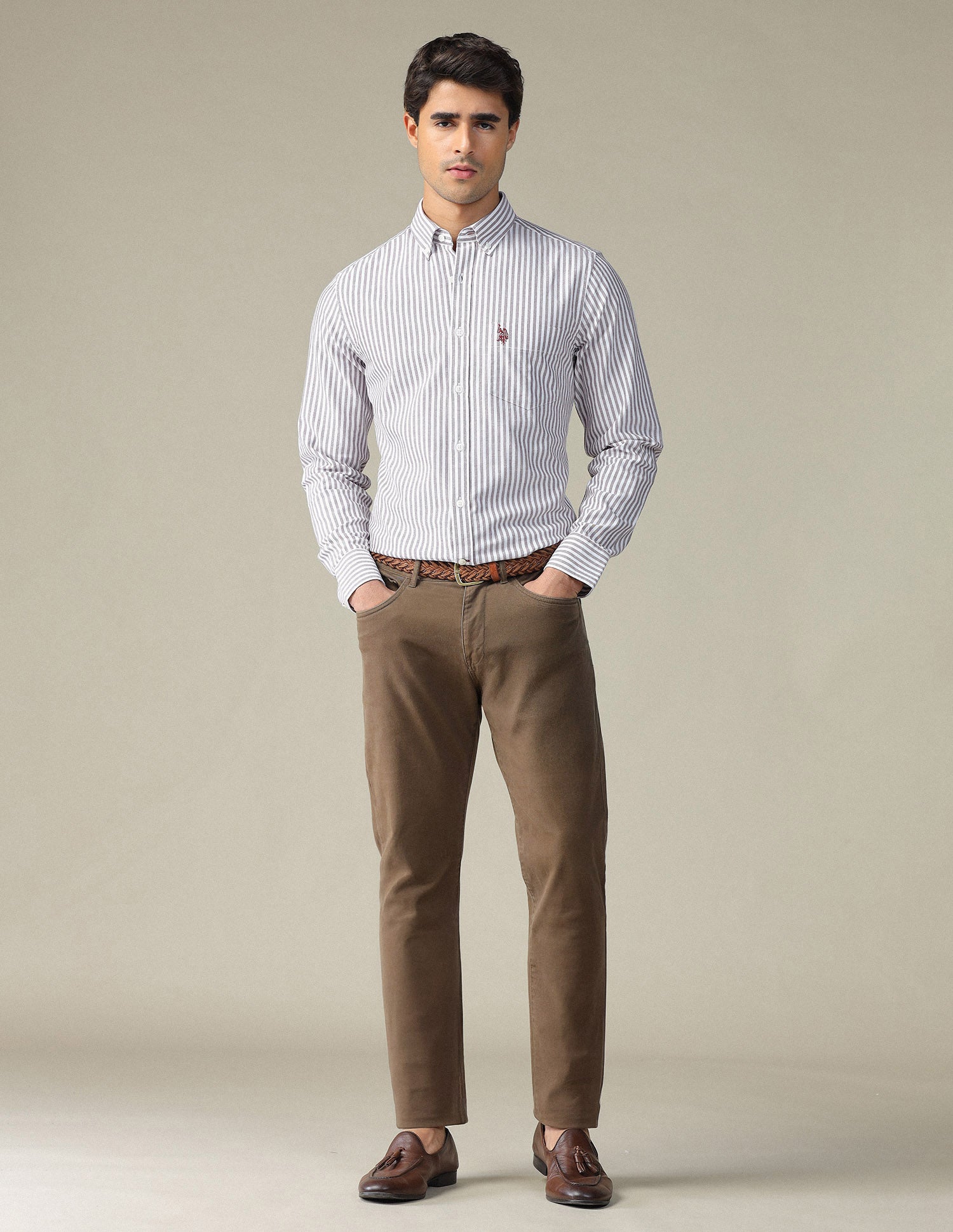 Vertical Striped Button Down Shirt Brown - U.S. POLO ASSN. | Large