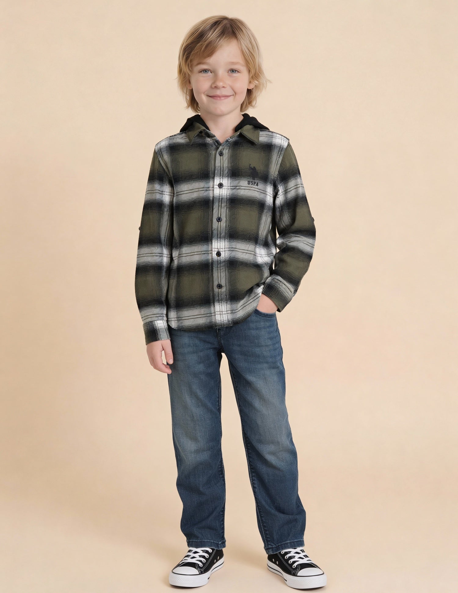 Boys Tartan Checked Regular Fit Shirt Olive - U.S. Polo Assn. India | Large