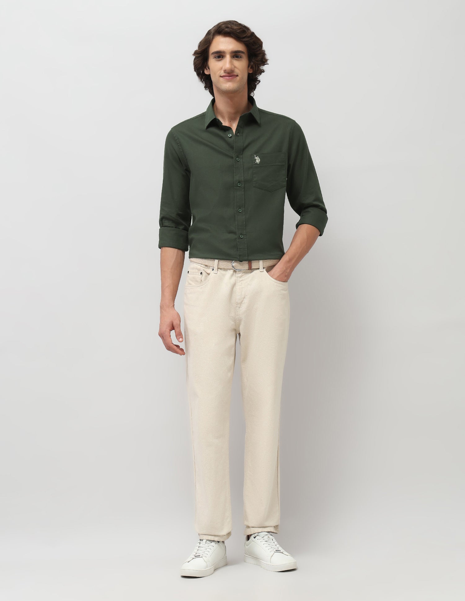 Tailored Fit Pure Cotton Shirt Dark Olive - U.S. Polo Assn. India | Large