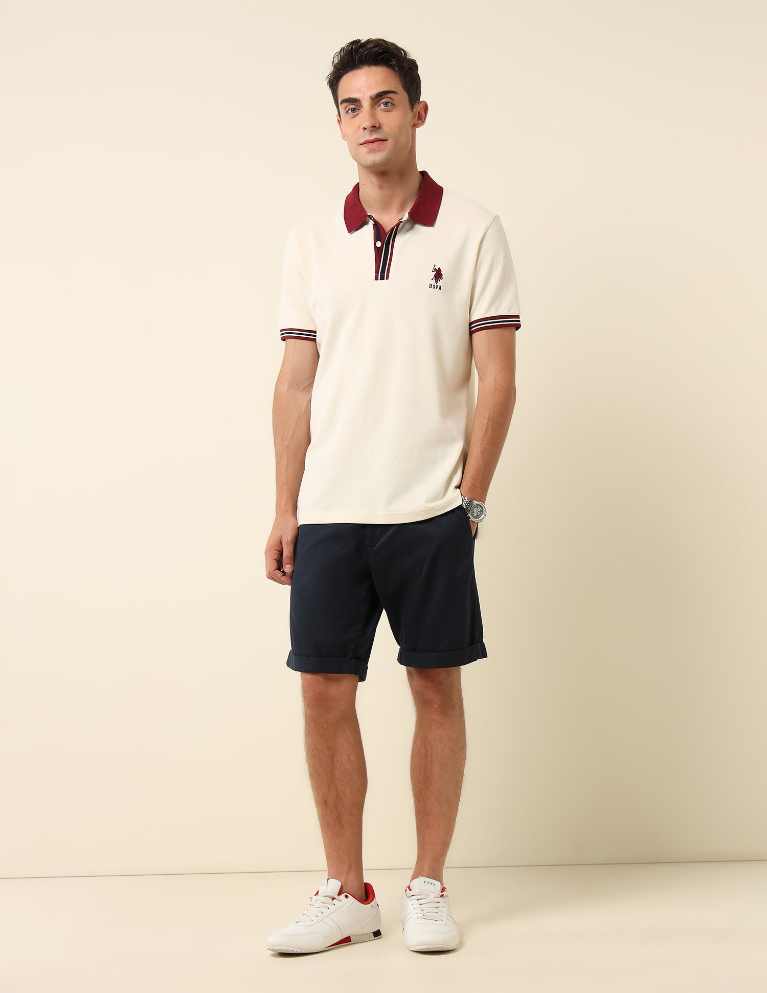Pure Cotton Slim Fit Polo Shirt Off White - U.S. Polo Assn. India | Large