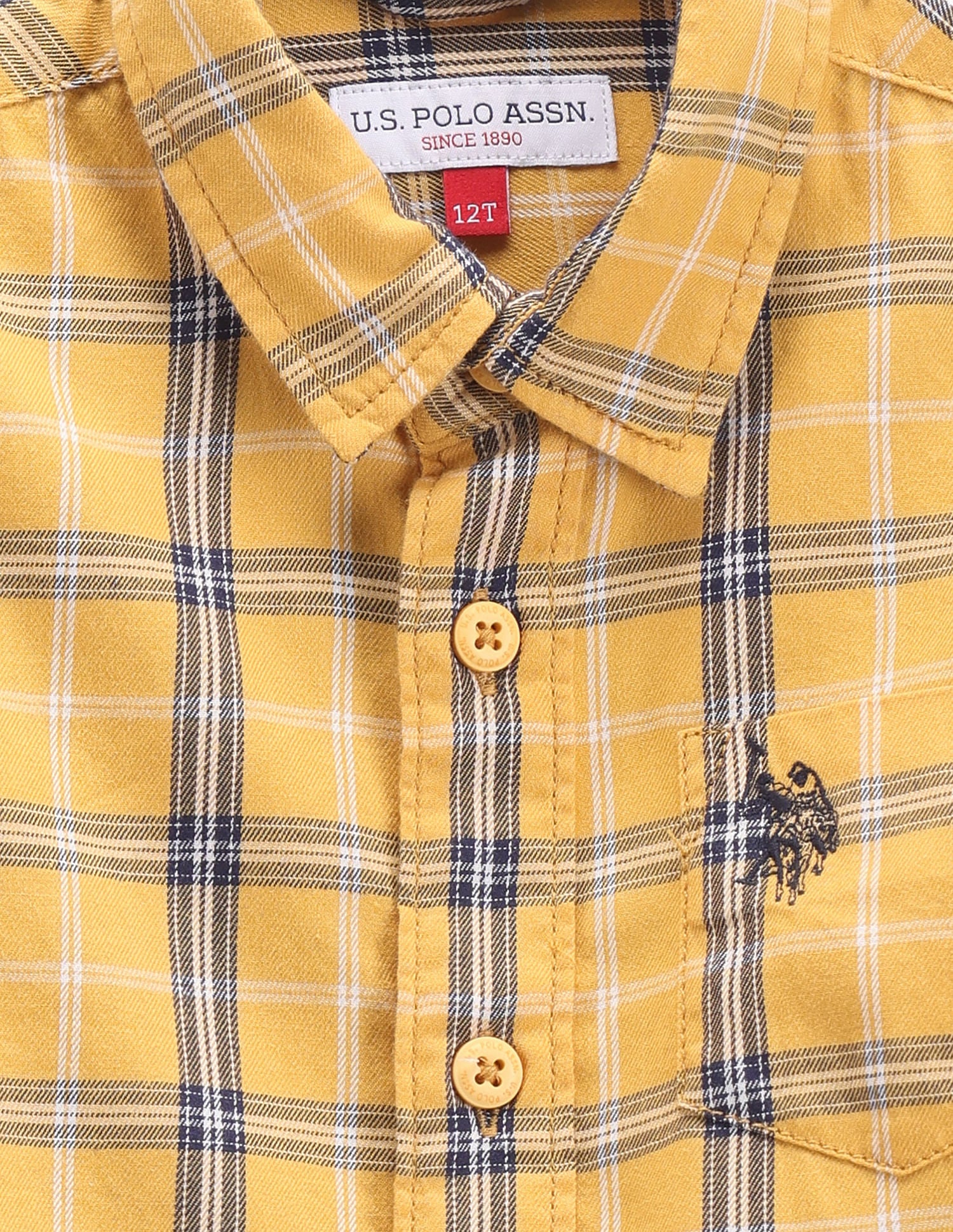 Boys Cutaway Collar Tartan Shirt Dark Yellow - U.S. POLO ASSN. | Large