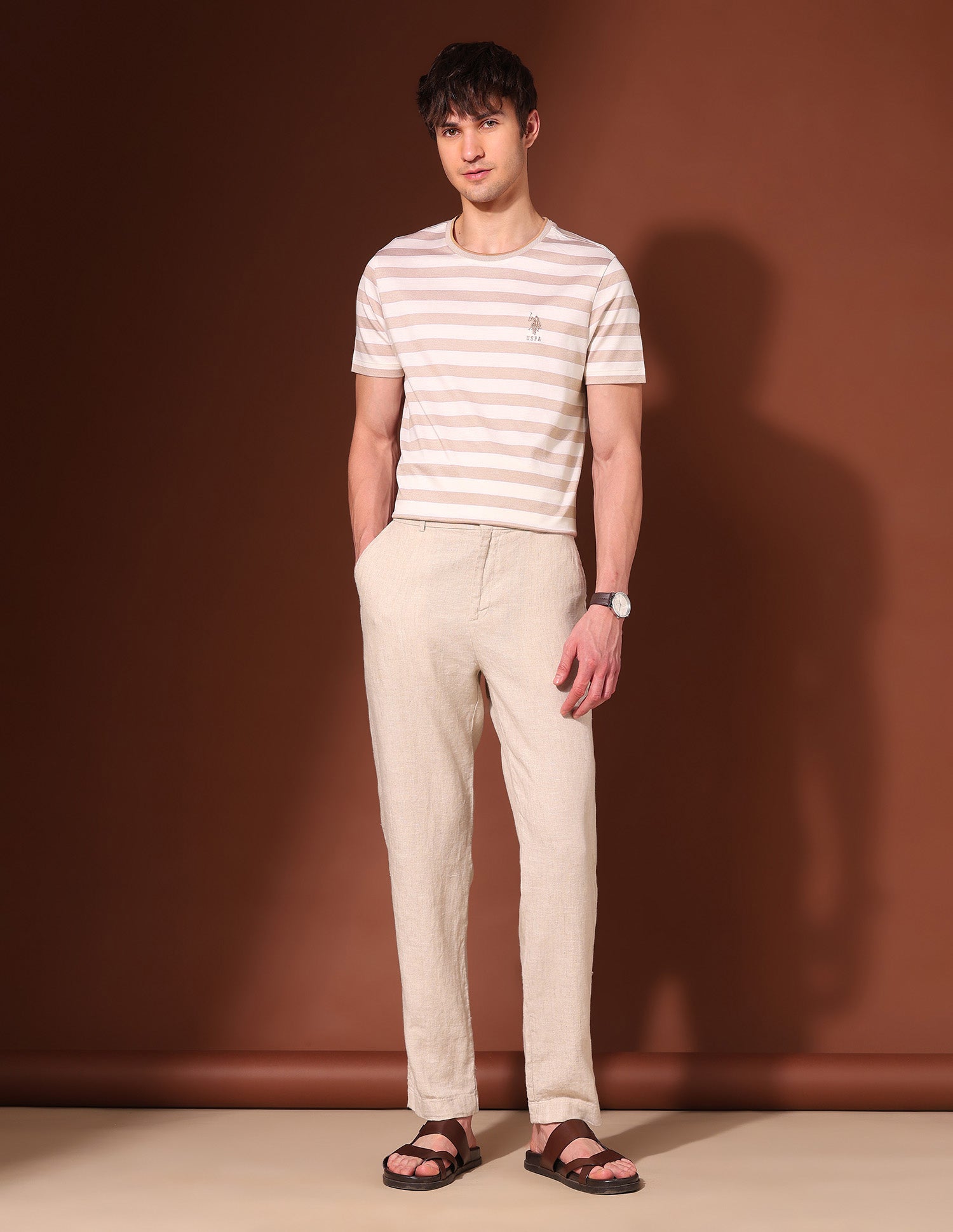 Horizontal Striped Working Holiday T-Shirt Beige - U.S. Polo Assn. India | Large