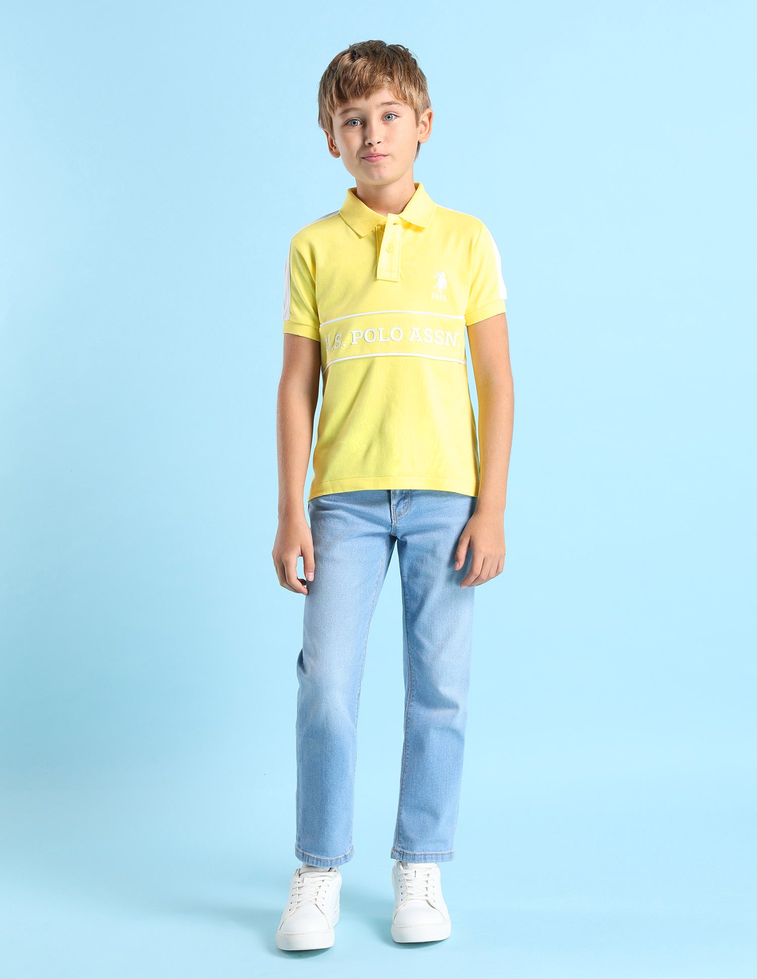 Boys Brand Printed Regular Fit Polo Shirt Light Yellow - U.S. POLO ASSN. | Large