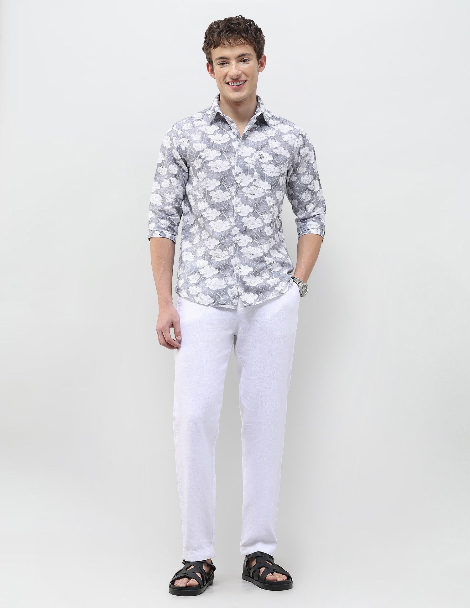 Floral Printed Regular Fit Shirt Grey - U.S. Polo Assn. India | Large